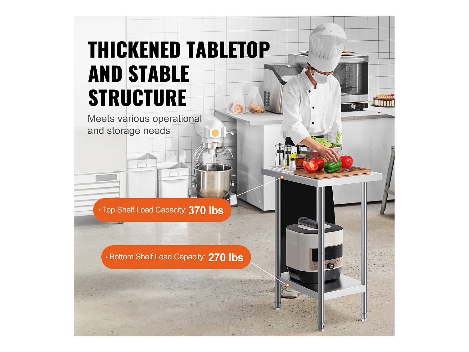 Table de Travail en Acier Inoxydable SucceBuy, 61 x 45,7 x 86,4 cm, Poste de Travail Alimentaire Commercial