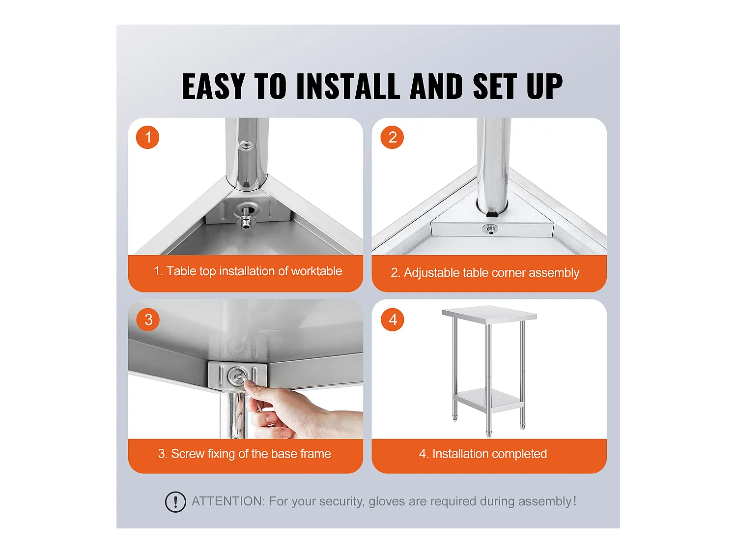 Table de Travail en Acier Inoxydable SucceBuy, 61 x 45,7 x 86,4 cm, Poste de Travail Alimentaire Commercial