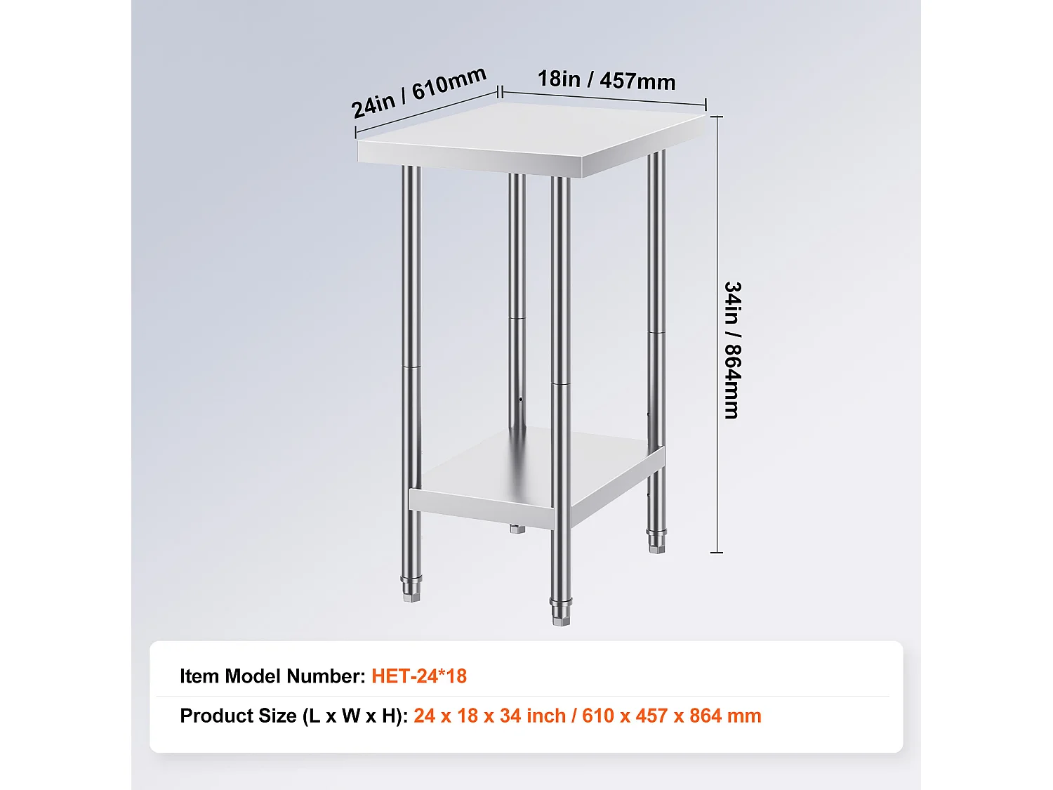 Roestvrijstalen Werktafel SucceBuy, 61 x 45,7 x 86,4 cm, Commercieel Voedselwerkstation