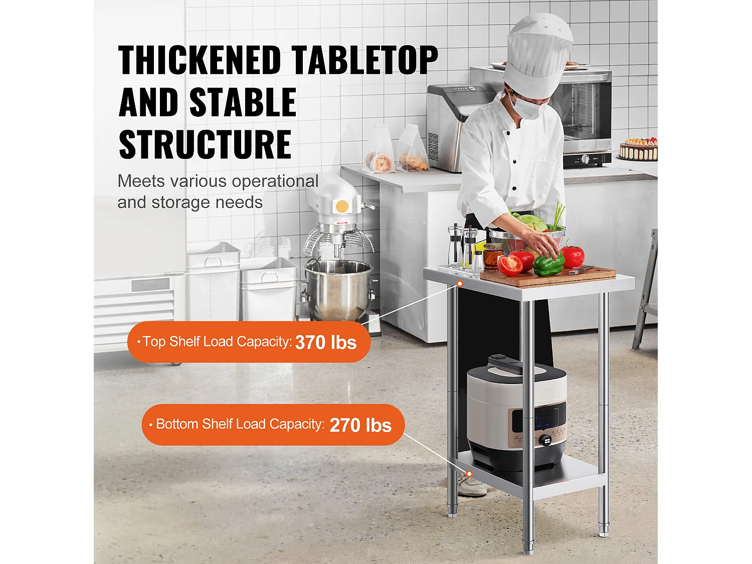 Roestvrijstalen Werktafel SucceBuy, 61 x 45,7 x 86,4 cm, Commercieel Voedselwerkstation