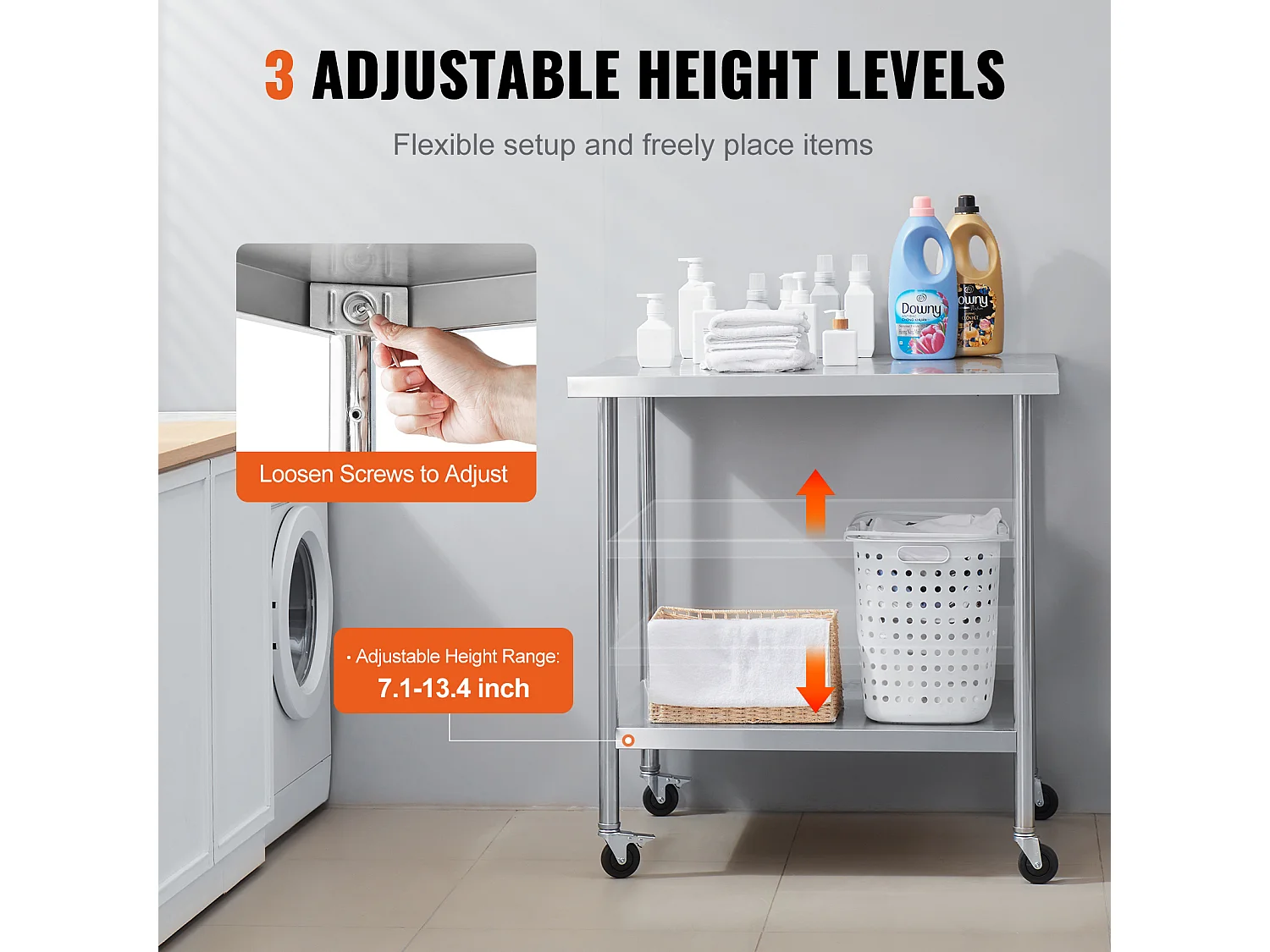 Table de Travail en Acier Inoxydable SucceBuy, 610 x 914 x 954,6 mm, Table de Préparation Commerciale avec 4 Roulettes