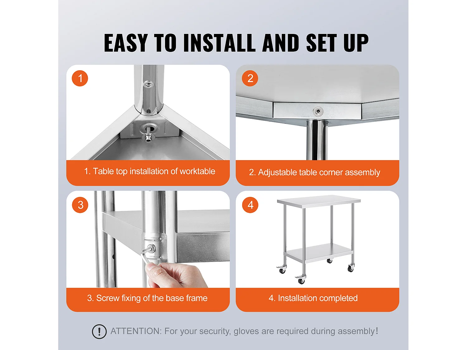 Table de Travail en Acier Inoxydable SucceBuy, 610 x 914 x 954,6 mm, Table de Préparation Commerciale avec 4 Roulettes
