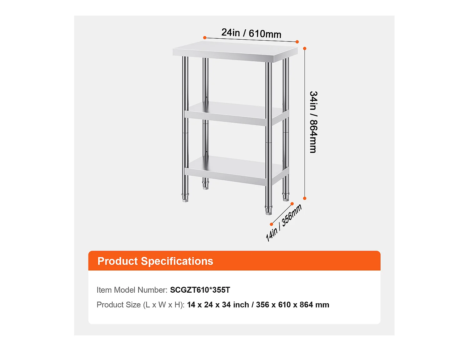 Stół Roboczy ze Stali Nierdzewnej SucceBuy, 356 x 610 x 864 mm, Stół Przygotowawczy do Kuchni Komercyjnych