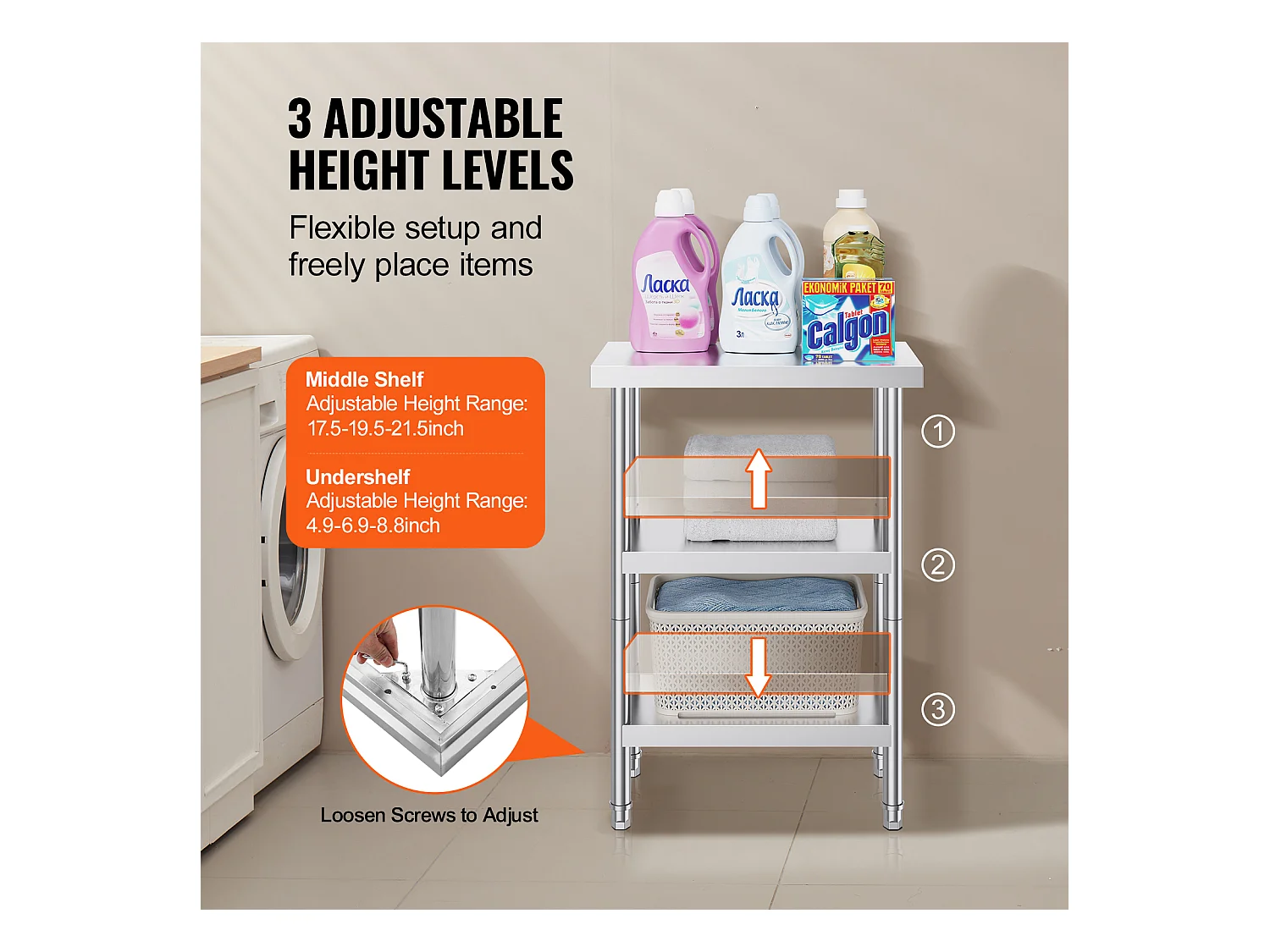 Stół Roboczy ze Stali Nierdzewnej SucceBuy, 356 x 610 x 864 mm, Stół Przygotowawczy do Kuchni Komercyjnych