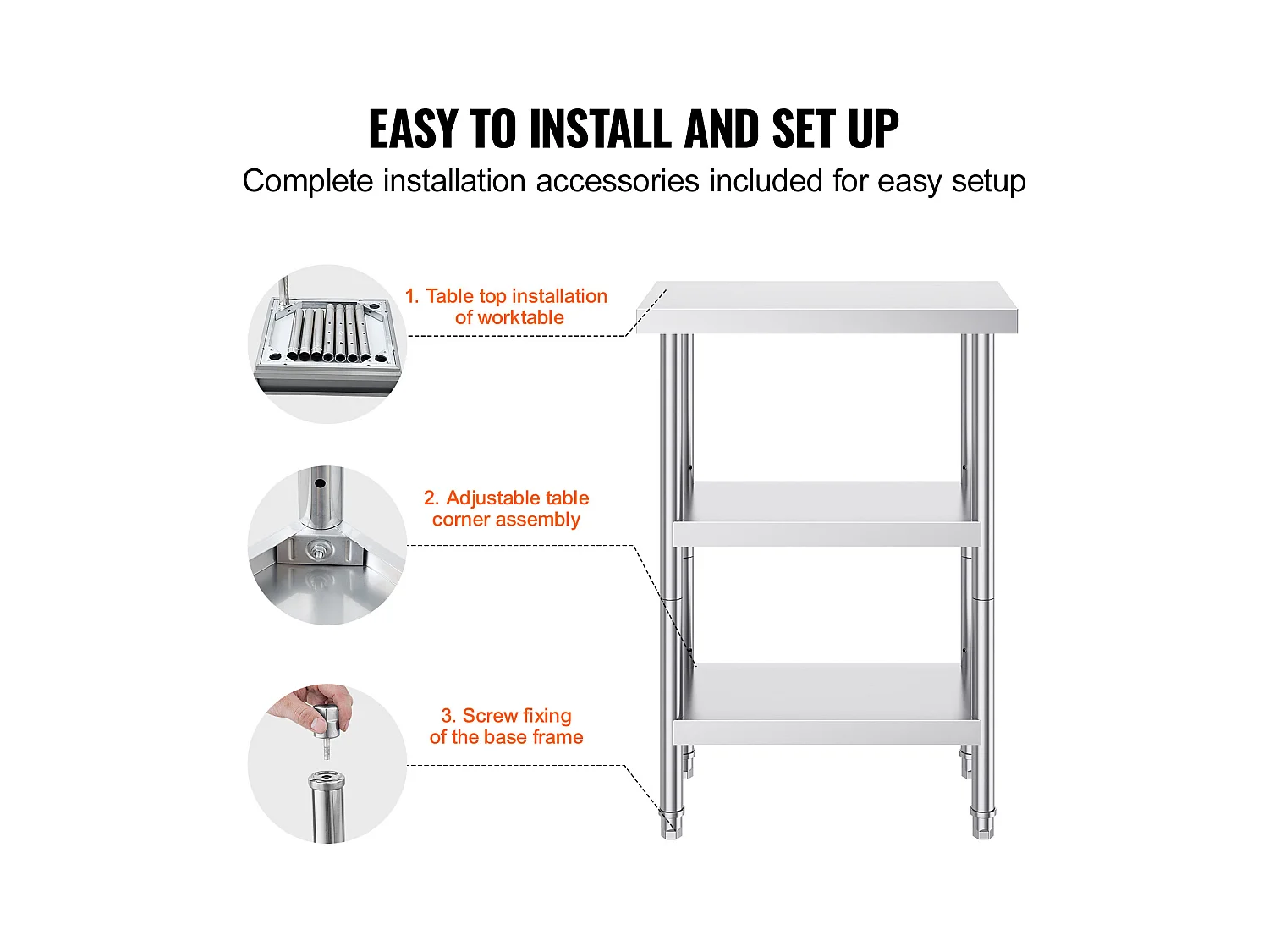 Stół Roboczy ze Stali Nierdzewnej SucceBuy, 356 x 610 x 864 mm, Stół Przygotowawczy do Kuchni Komercyjnych