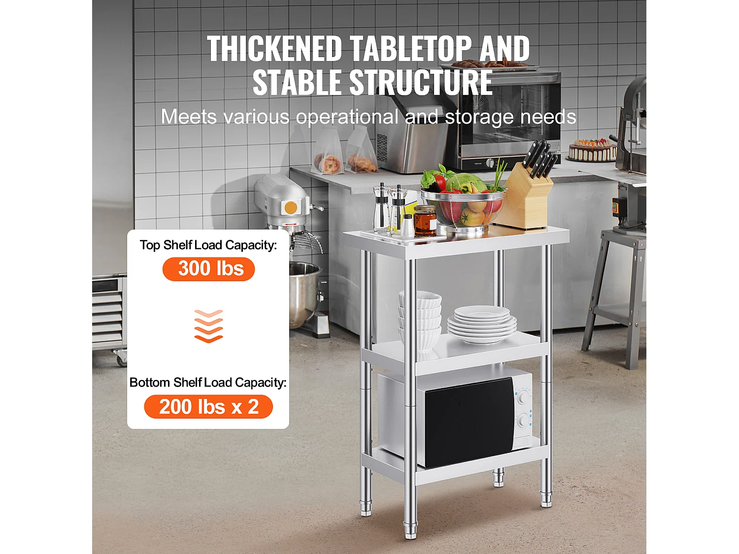 Table de Travail en Acier Inoxydable SucceBuy, 356 x 610 x 864 mm, Table de Préparation pour Cuisine Commerciale