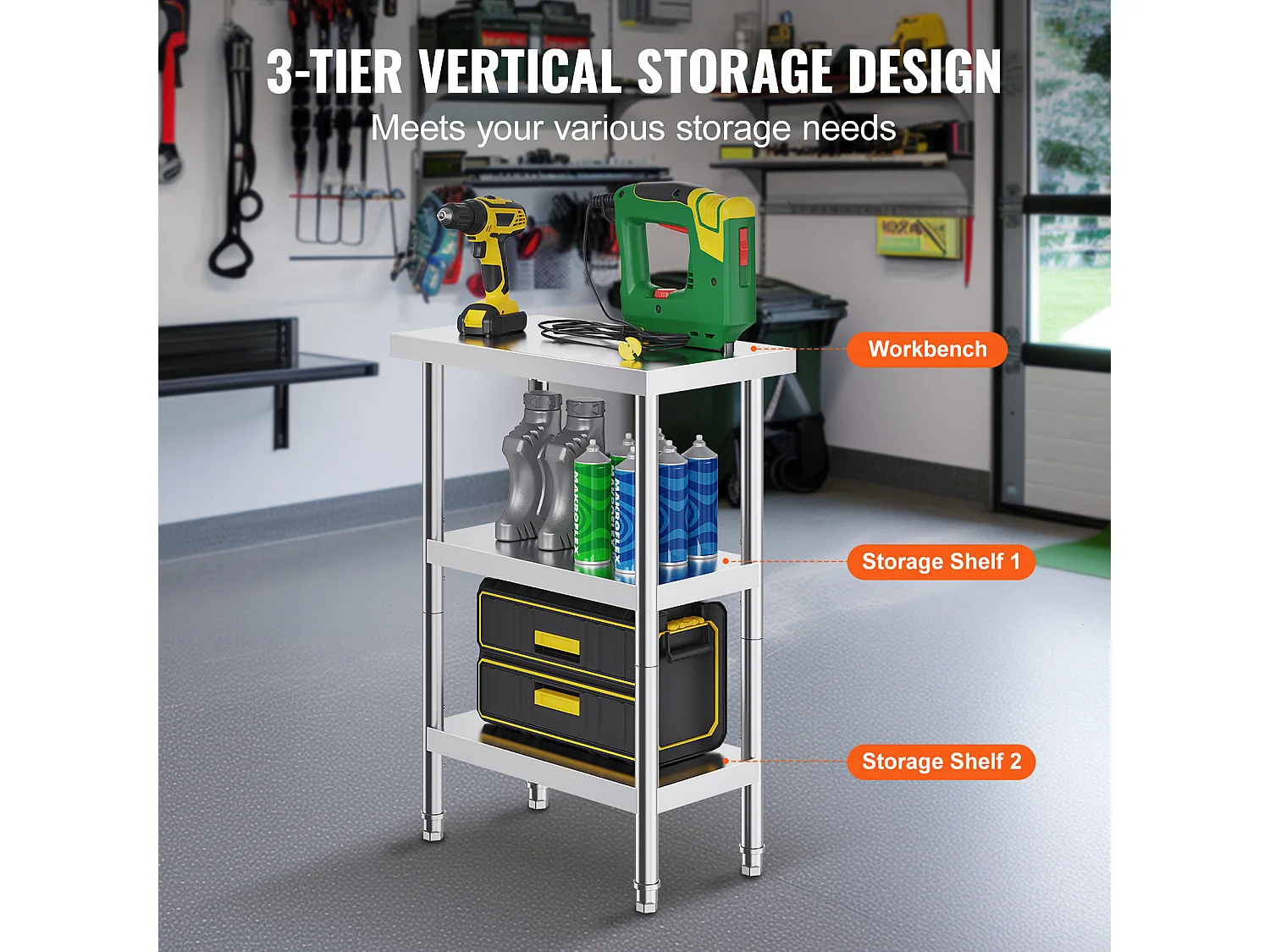 Table de Travail en Acier Inoxydable SucceBuy, 356 x 610 x 864 mm, Table de Préparation pour Cuisine Commerciale