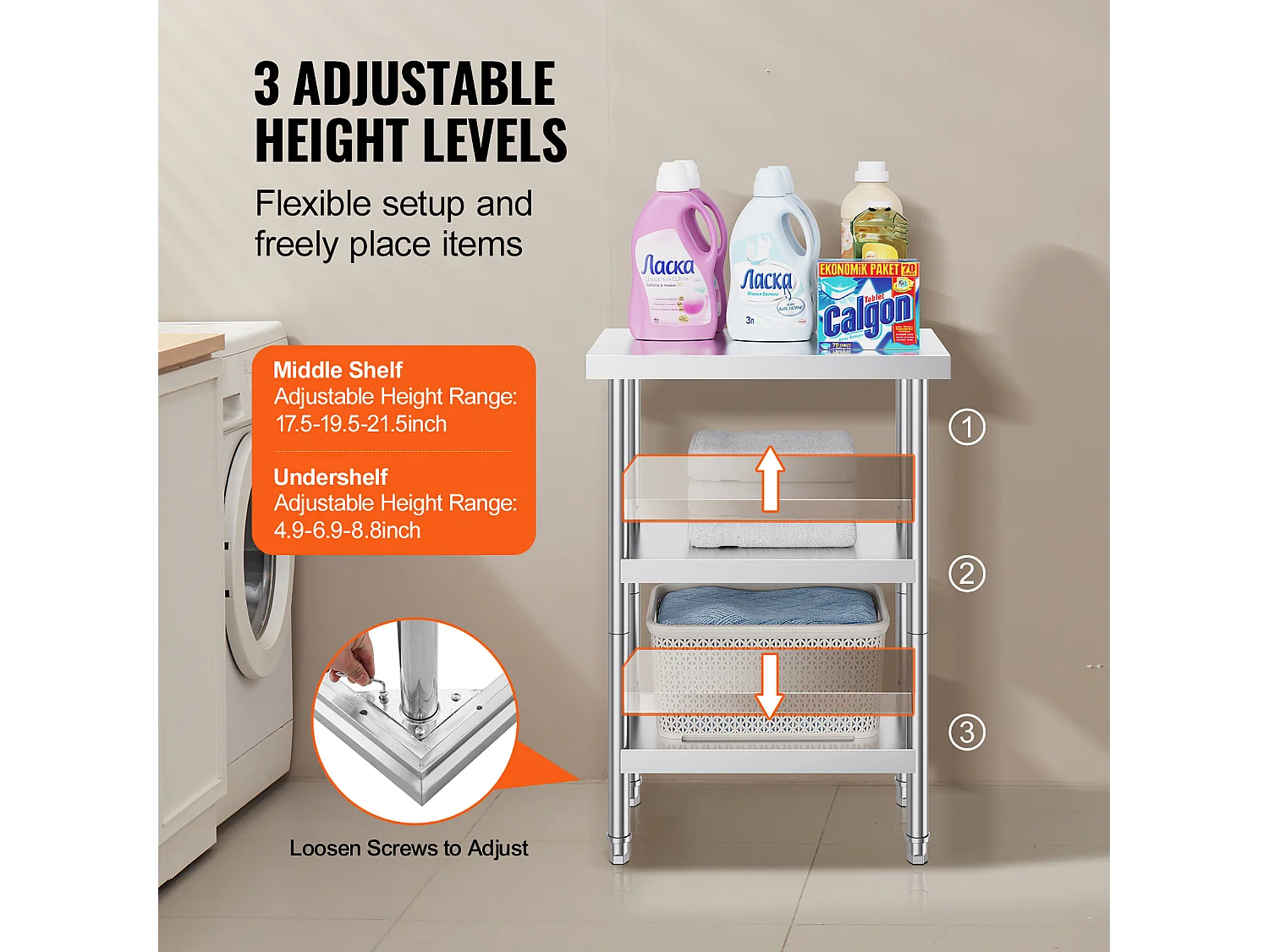 Table de Travail en Acier Inoxydable SucceBuy, 356 x 610 x 864 mm, Table de Préparation pour Cuisine Commerciale
