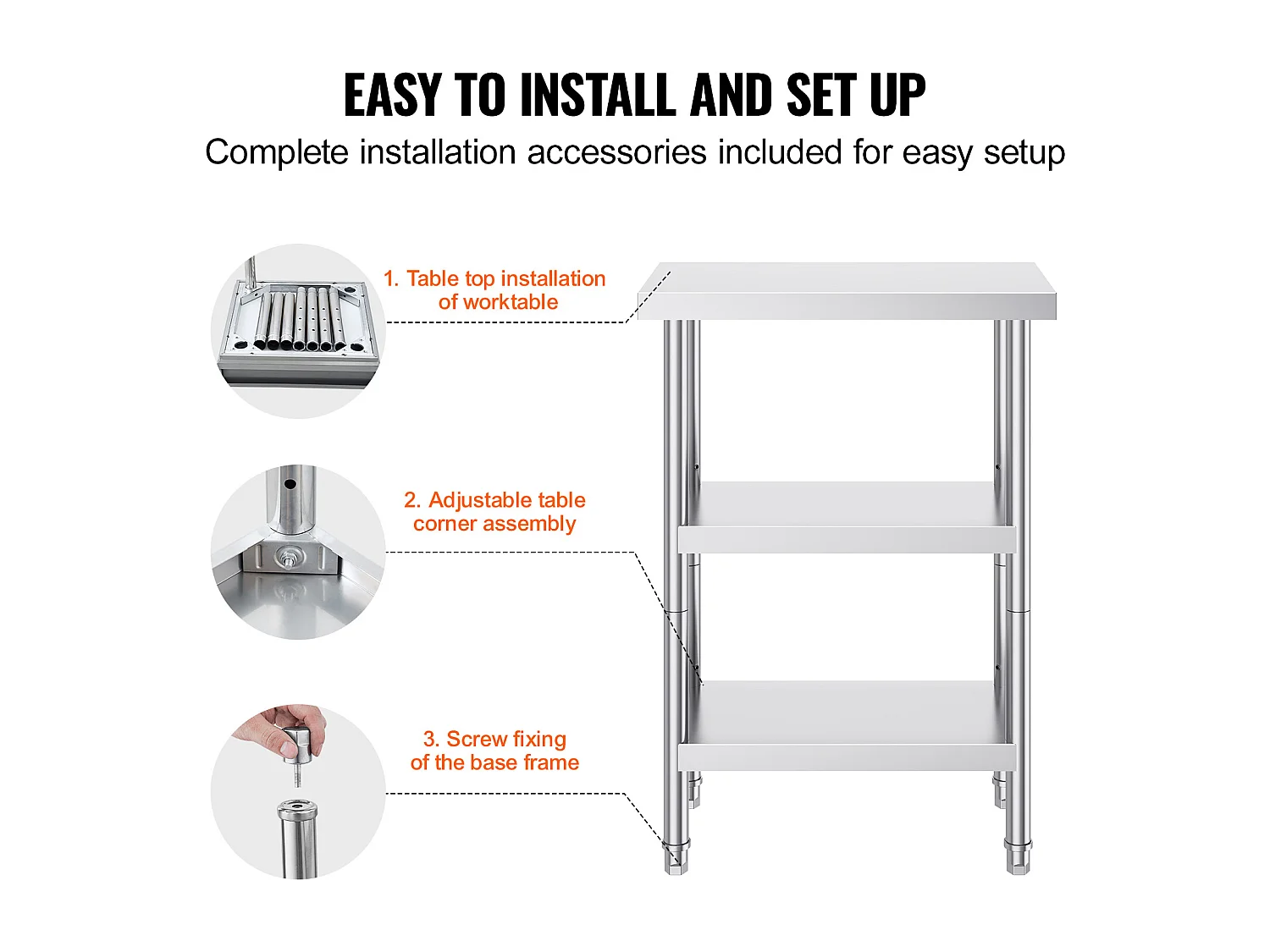 Table de Travail en Acier Inoxydable SucceBuy, 356 x 610 x 864 mm, Table de Préparation pour Cuisine Commerciale