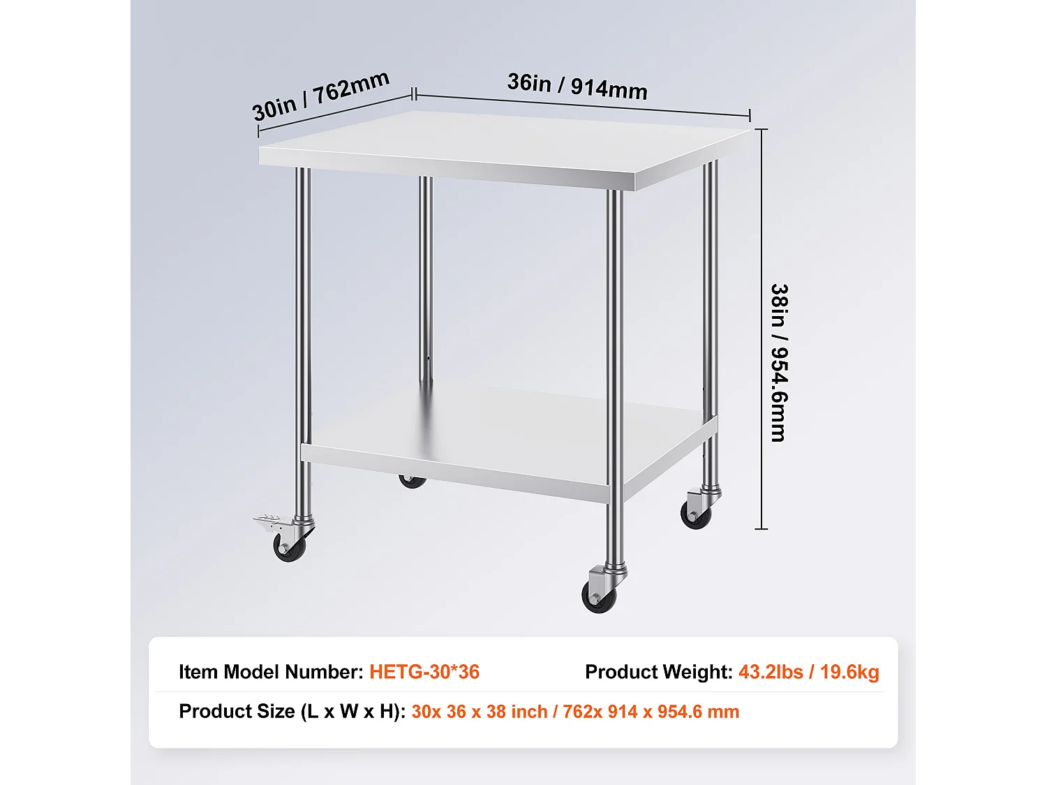 Koch Arbeitsplatte SucceBuy 76 x 91 cm, Gewerbliche Zubereitungsplatte mit 4 Rollen