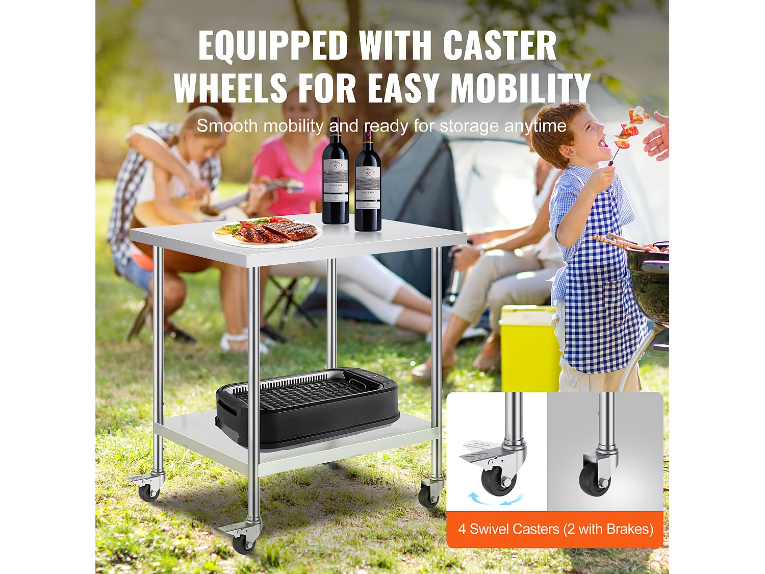 Koch Arbeitsplatte SucceBuy 76 x 91 cm, Gewerbliche Zubereitungsplatte mit 4 Rollen