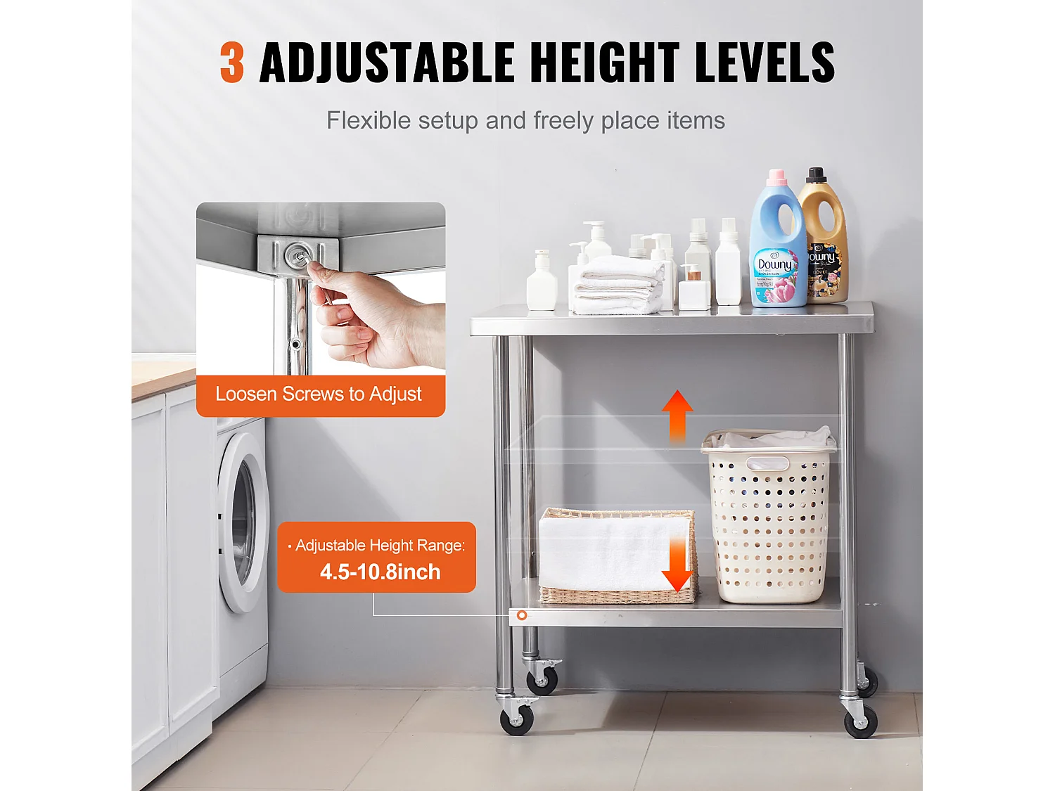 Koch Arbeitsplatte SucceBuy 76 x 91 cm, Gewerbliche Zubereitungsplatte mit 4 Rollen