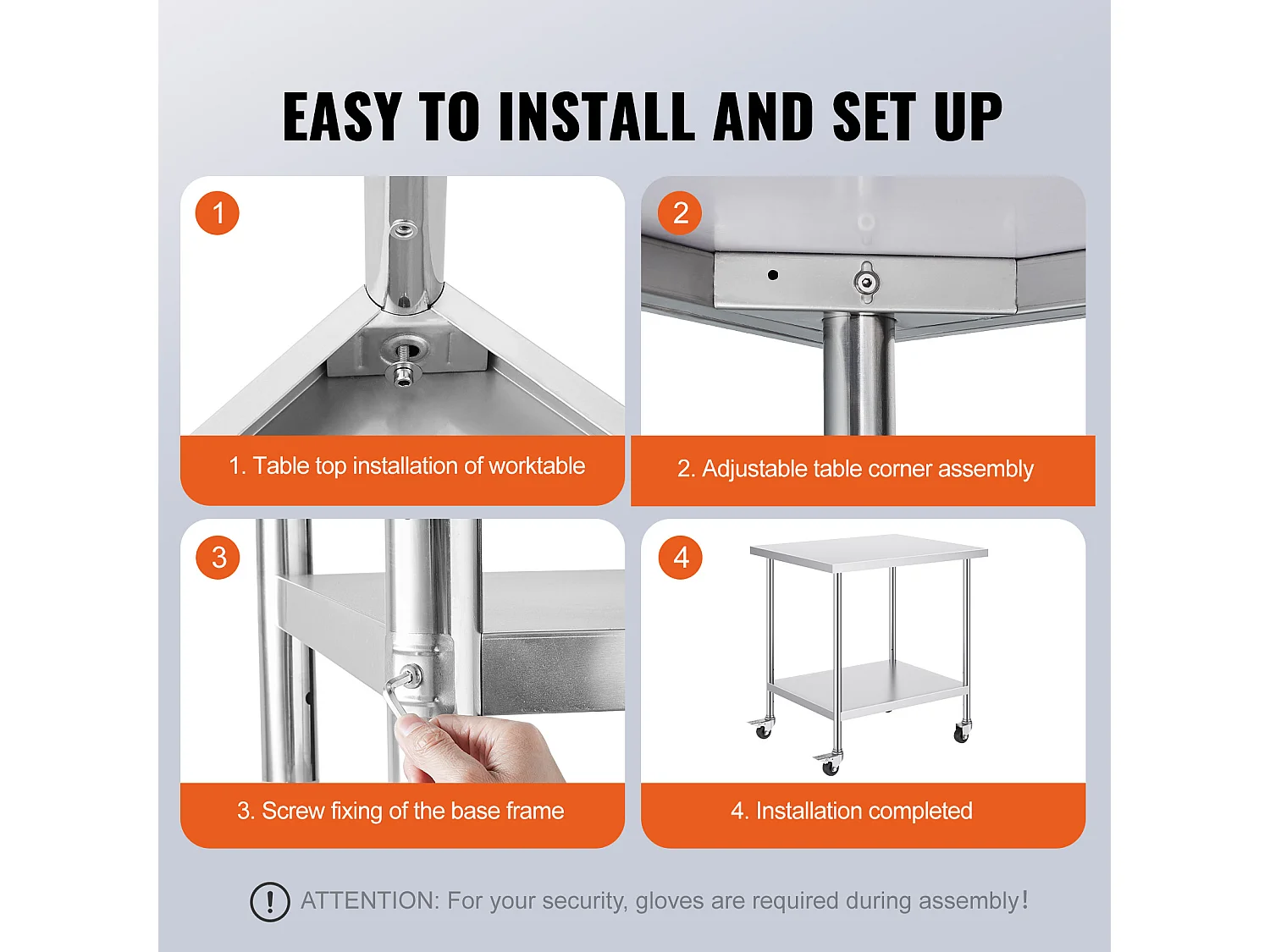 Koch Arbeitsplatte SucceBuy 76 x 91 cm, Gewerbliche Zubereitungsplatte mit 4 Rollen