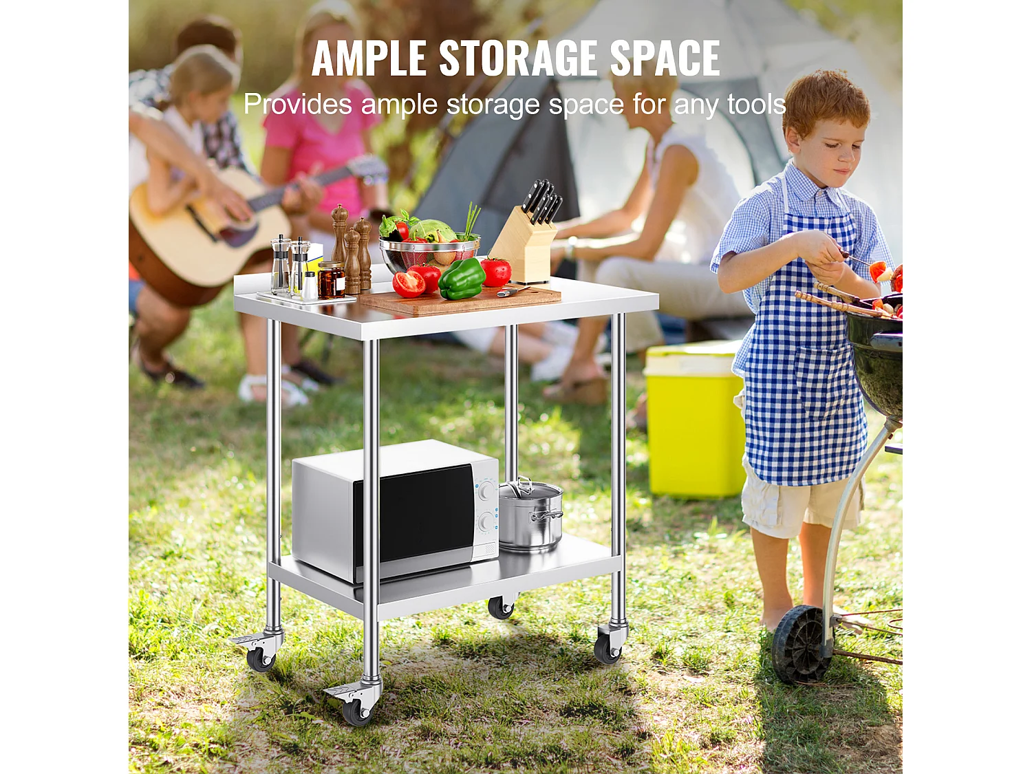 Table de Travail Commerciale en Acier Inoxydable SucceBuy, 91,4 x 61 x 100,6 cm, avec Roulettes