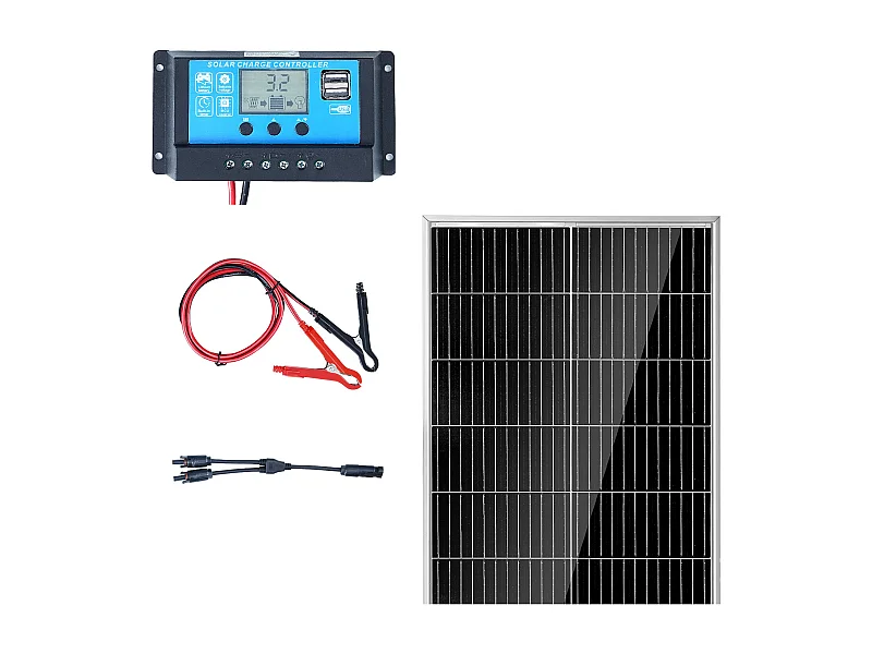 Panel Solar Monocristalino SucceBuy , 100 W 12 V, Kit Panel con Controlador, para Acampada, Senderismo, Uso Fuera de la Red