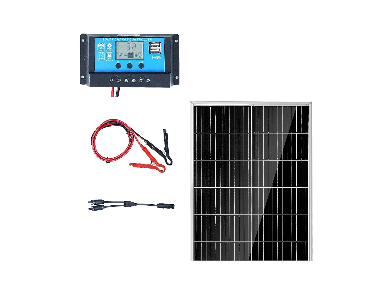 Panel Solar Monocristalino SucceBuy , 100 W 12 V, Kit Panel con Controlador, para Acampada, Senderismo, Uso Fuera de la Red