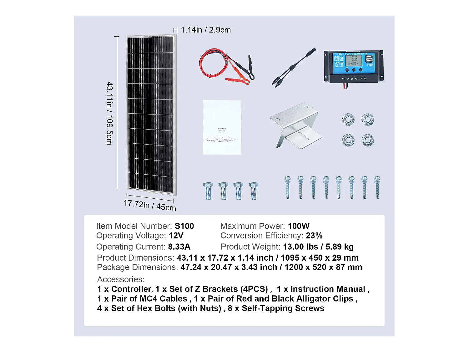 Panel Solar Monocristalino SucceBuy , 100 W 12 V, Kit Panel con Controlador, para Acampada, Senderismo, Uso Fuera de la Red