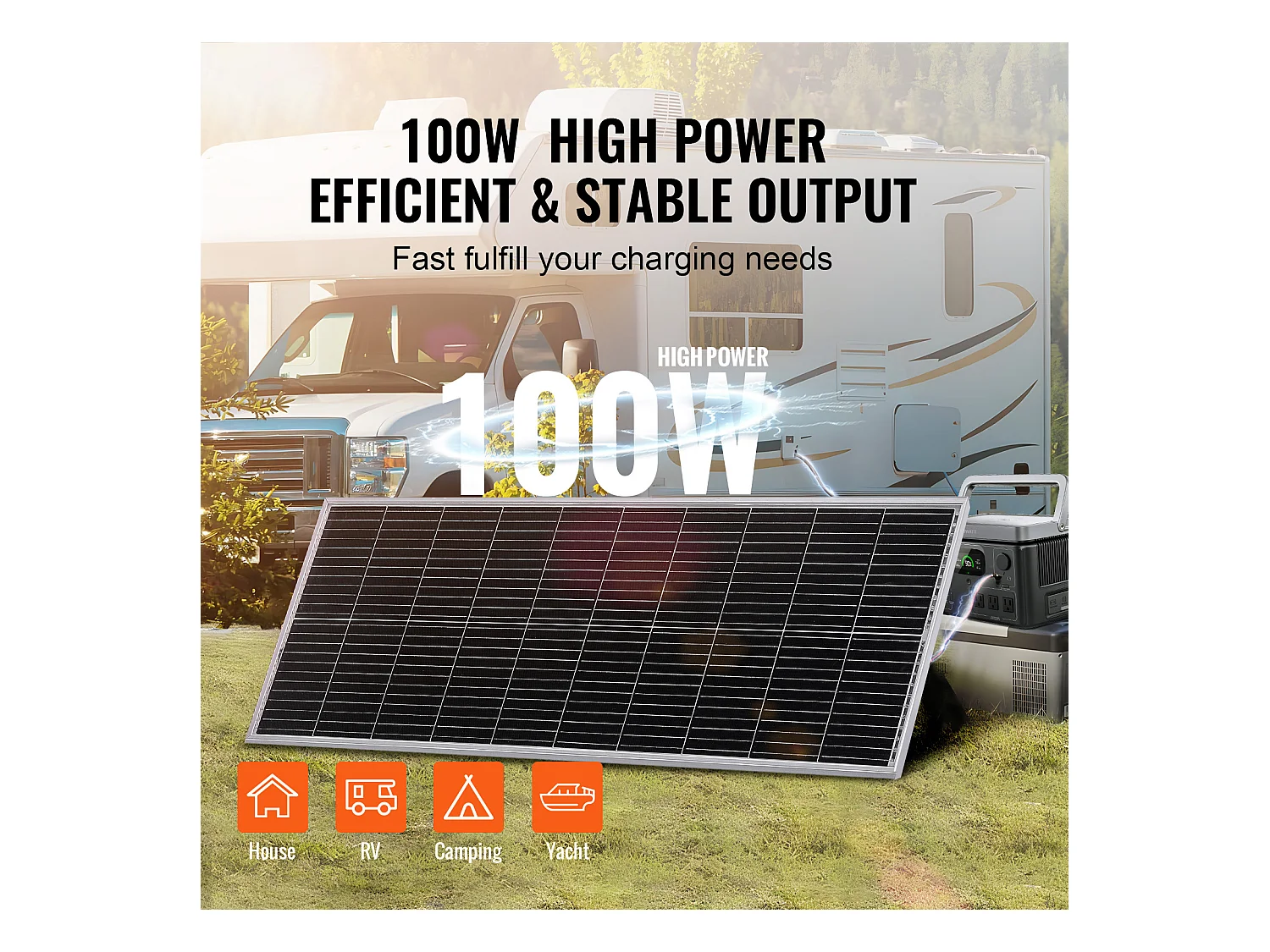 Panel Solar Monocristalino SucceBuy , 100 W 12 V, Kit Panel con Controlador, para Acampada, Senderismo, Uso Fuera de la Red