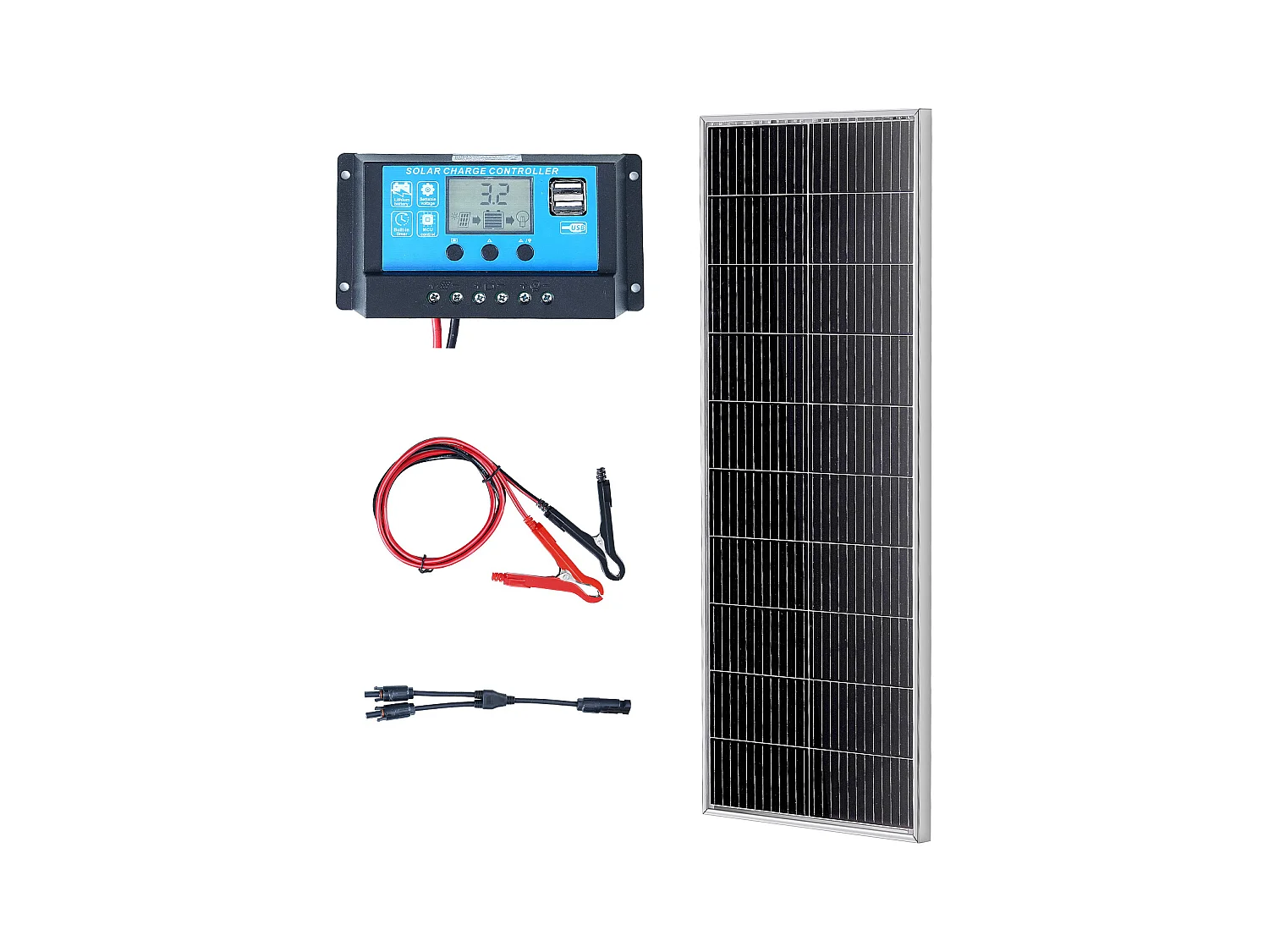 Panel Solar Monocristalino SucceBuy , 100 W 12 V, Kit Panel con Controlador, para Acampada, Senderismo, Uso Fuera de la Red