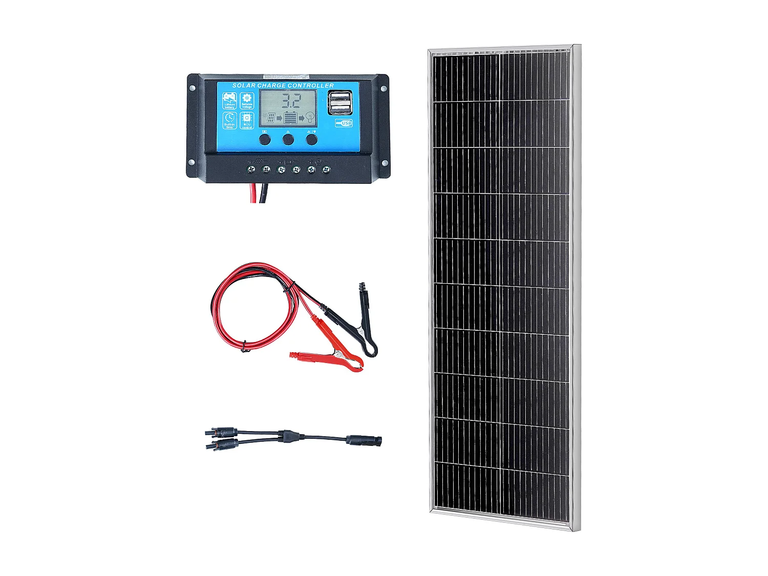 Panneau Solaire Monocristallin SucceBuy, 100 W 12 V, Kit de Panneau avec Contrôleur