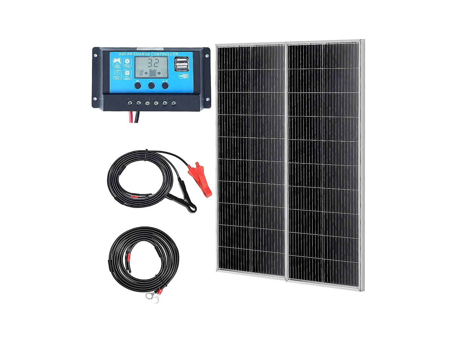 Panneau Solaire Monocristallin SucceBuy, 200 W, Kit de 2 Panneaux et Contrôleur, pour Camping, Randonnée, Utilisation Hors Réseau