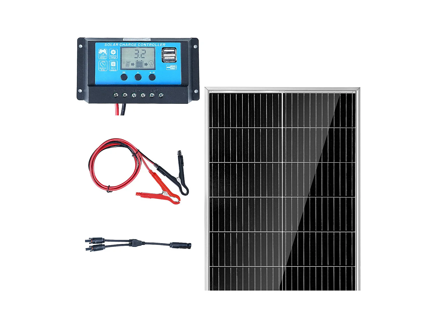 Panneau Solaire Monocristallin SucceBuy, 200 W, Kit de 2 Panneaux et Contrôleur