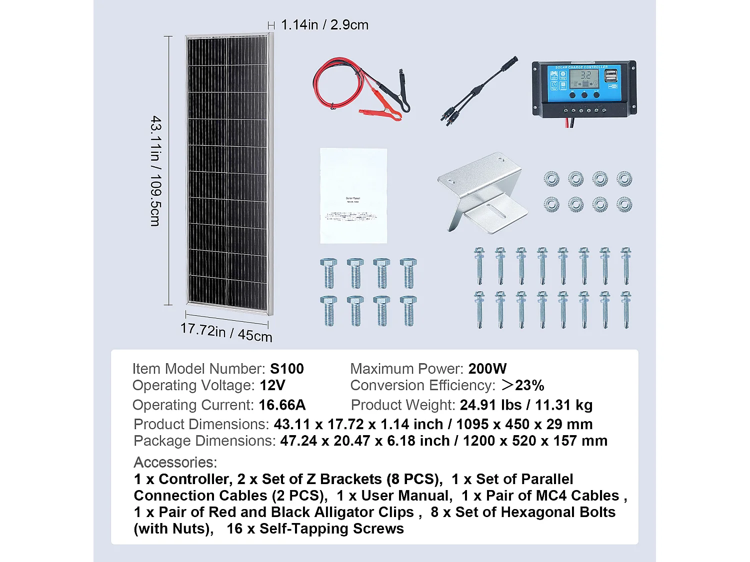 Panneau Solaire Monocristallin SucceBuy, 200 W, Kit de 2 Panneaux et Contrôleur, pour Camping, Randonnée, Utilisation Hors Réseau