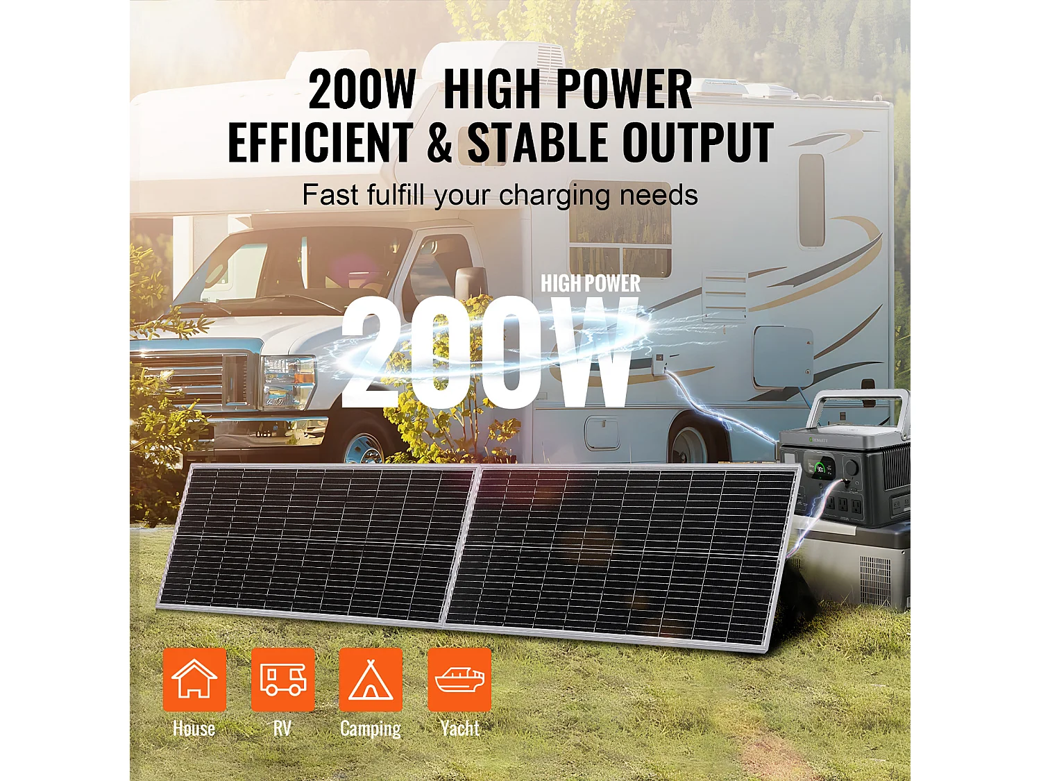Panneau Solaire Monocristallin SucceBuy, 200 W, Kit de 2 Panneaux et Contrôleur, pour Camping, Randonnée, Utilisation Hors Réseau