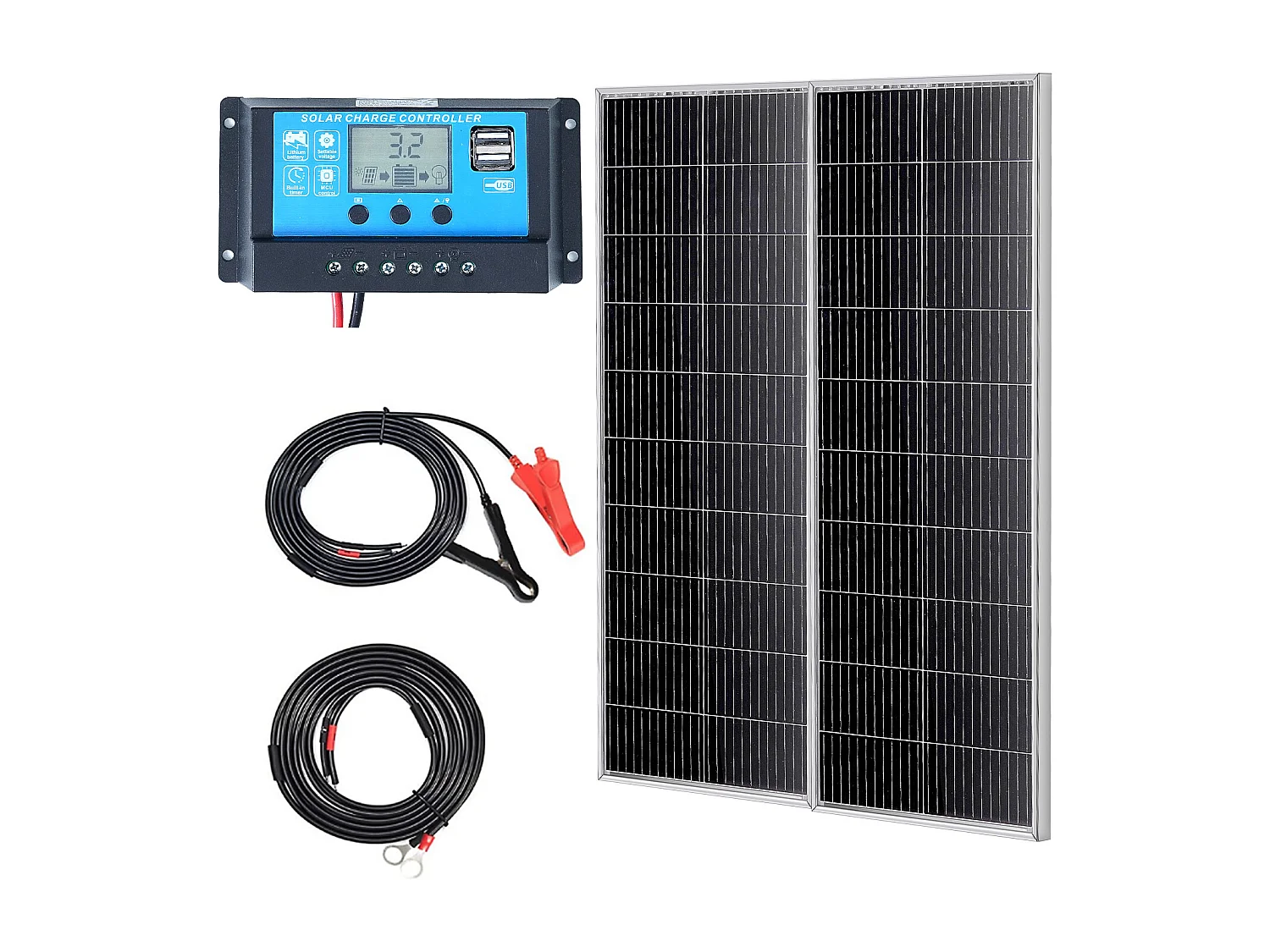 Panneau Solaire Monocristallin SucceBuy, 200 W, Kit de 2 Panneaux et Contrôleur, pour Camping, Randonnée, Utilisation Hors Réseau