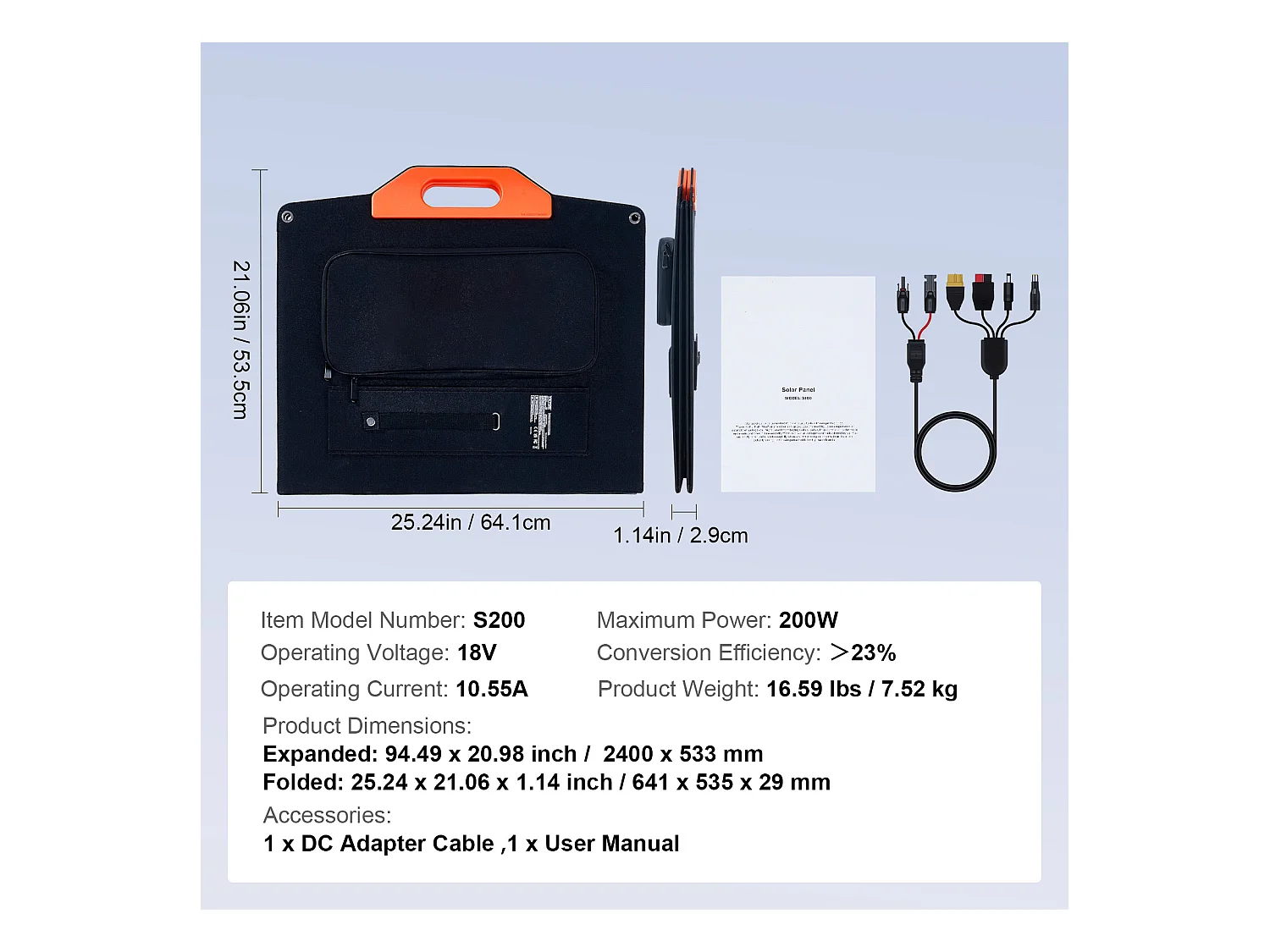 Panneau Solaire Monocristallin Portable SucceBuy, 200 W, Kit de Chargeur ETFE Pliable