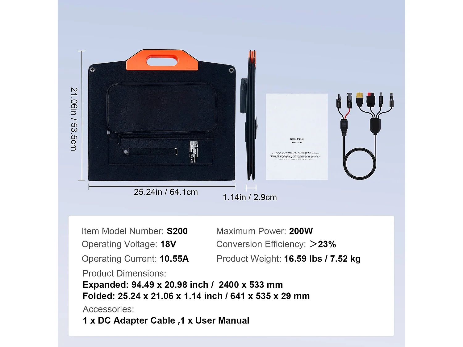 Tragbares Monokristallines Solarmodul SucceBuy, 200 W, Zusammenklappbarer ETFE-Ladesatz