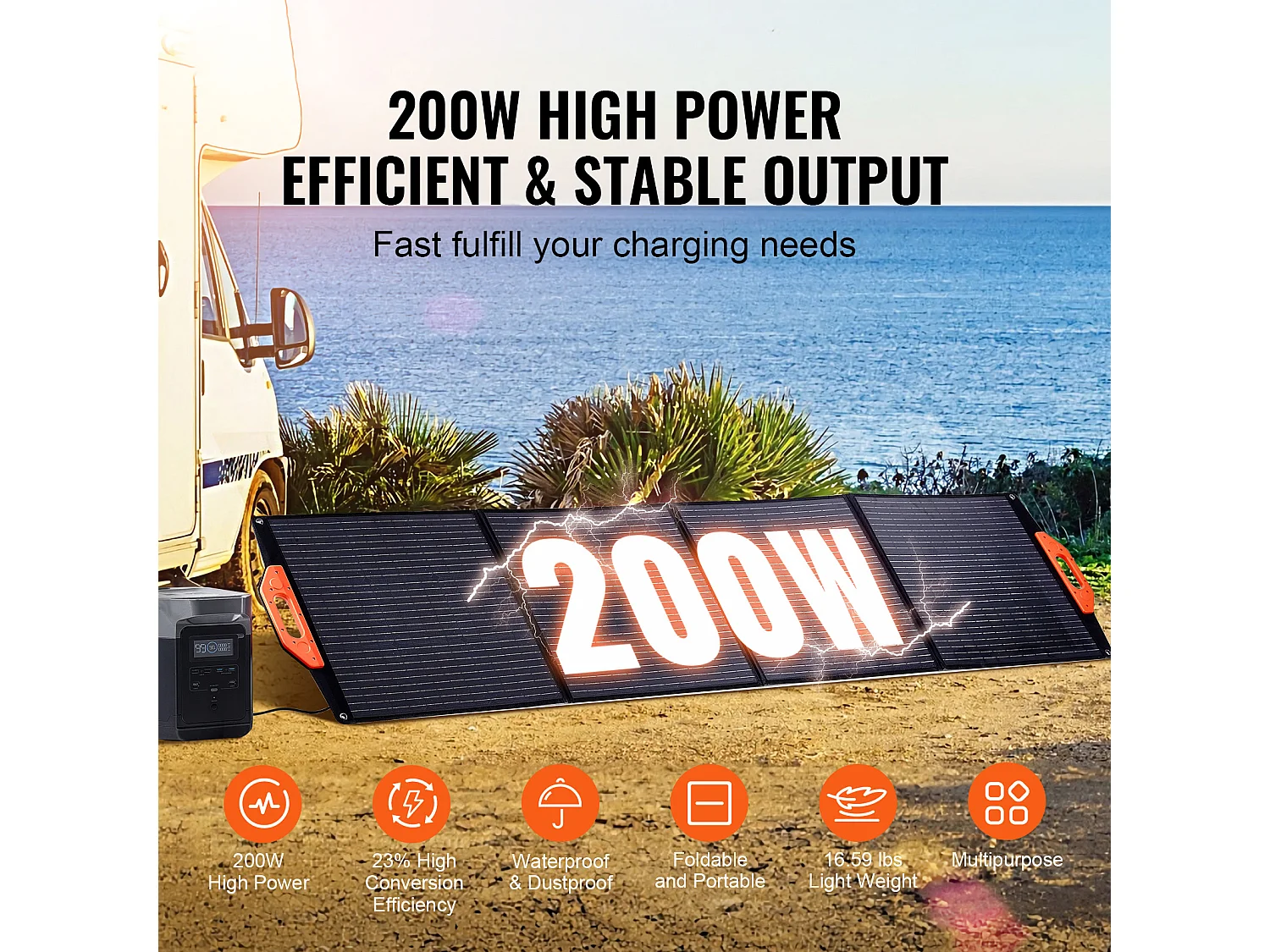 Tragbares Monokristallines Solarmodul SucceBuy, 200 W, Zusammenklappbarer ETFE-Ladesatz