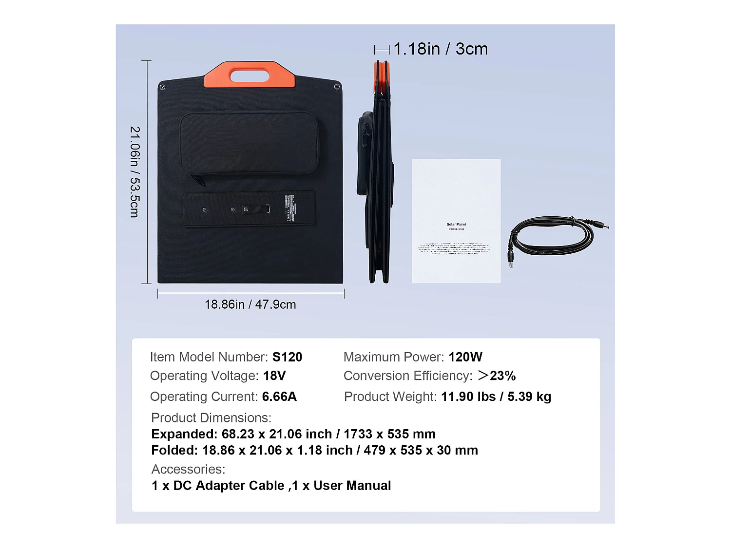 Panneau Solaire Monocristallin Portable SucceBuy, 120 W, Kit de Chargeur ETFE Pliable