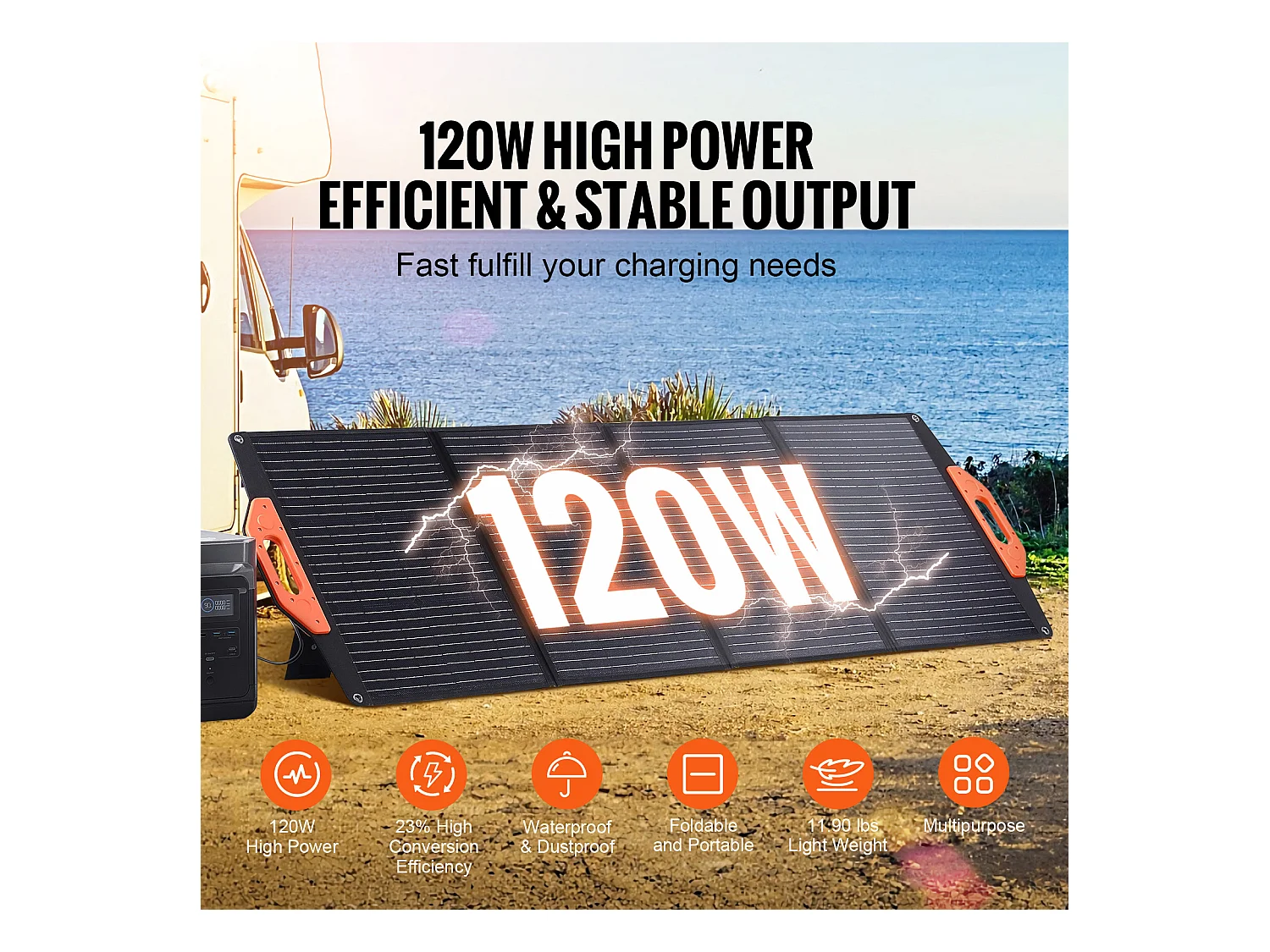 Panneau Solaire Monocristallin Portable SucceBuy, 120 W, Kit de Chargeur ETFE Pliable