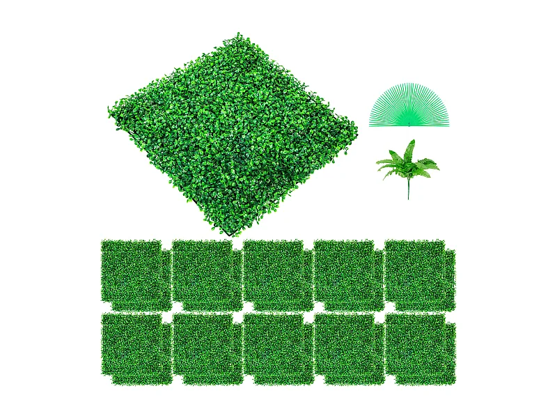 Künstliche Buchsbaumplatten SucceBuy 24 Stück | UV-Heckenwand 25.4 x 25.4 cm | Grüne Zäunendekoration