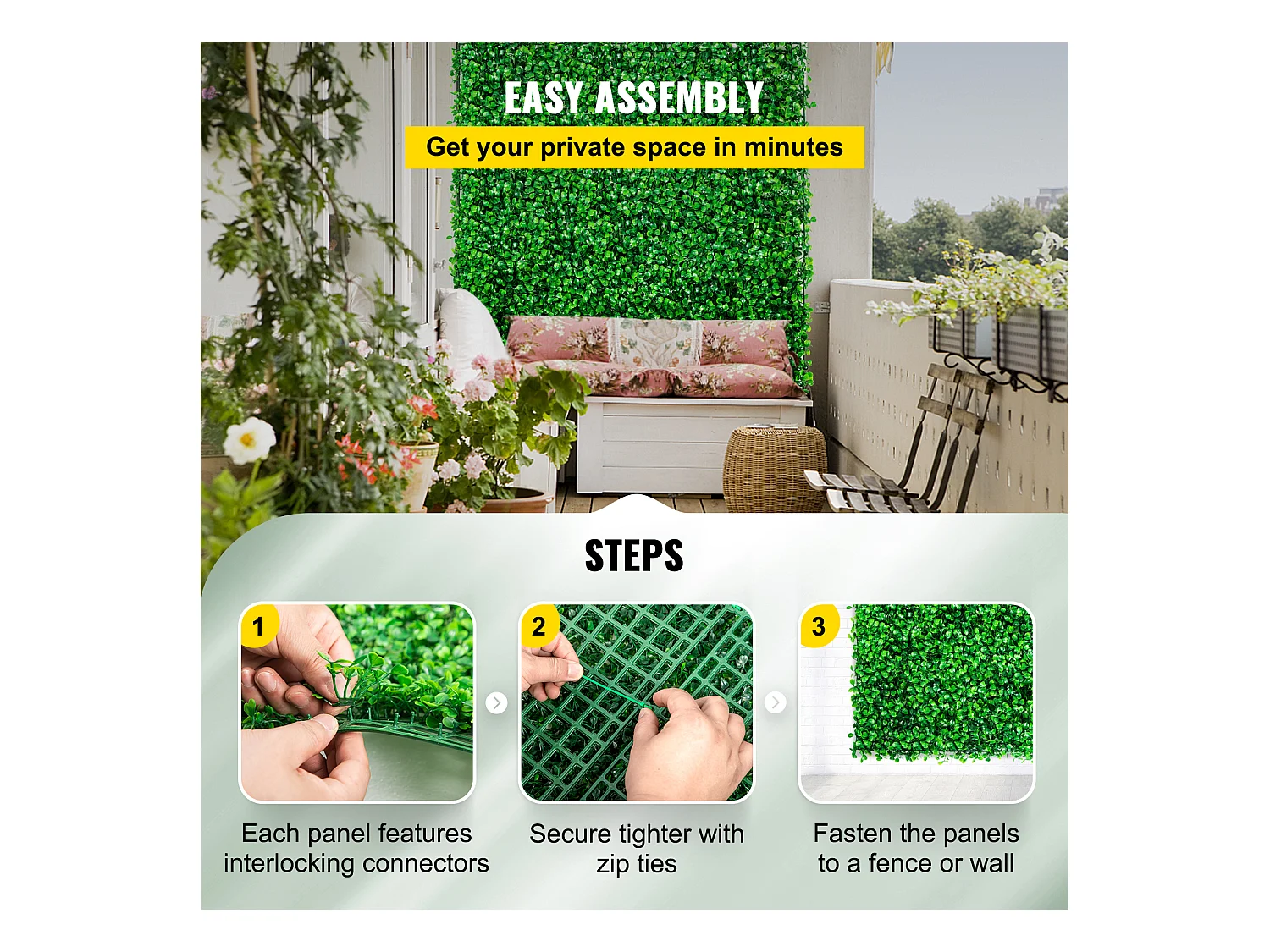 Panneaux de Buis Artificiels SucceBuy 24 Pièces | Mur de Haie UV 25.4 x 25.4 cm | Décor de Clôture Verte