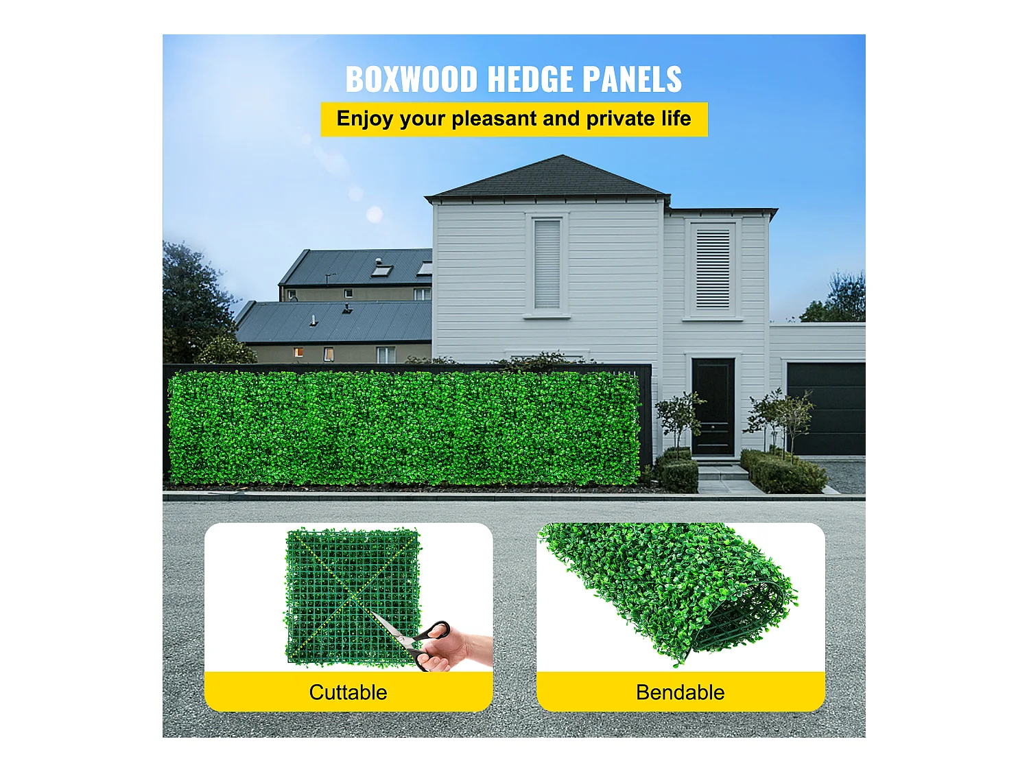 Parziali di Buxo Artificiale SucceBuy 24 Pezzi | Muro di Siepe UV 25.4 x 25.4 cm | Decoro di Classe Verde