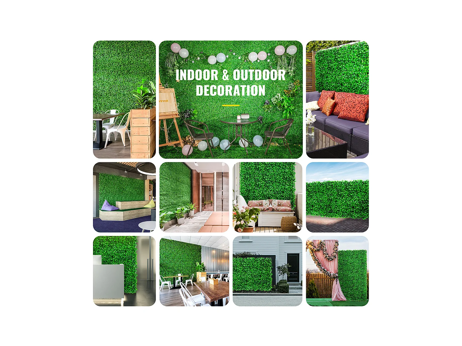 Parziali di Buxo Artificiale SucceBuy 24 Pezzi | Muro di Siepe UV 25.4 x 25.4 cm | Decoro di Classe Verde