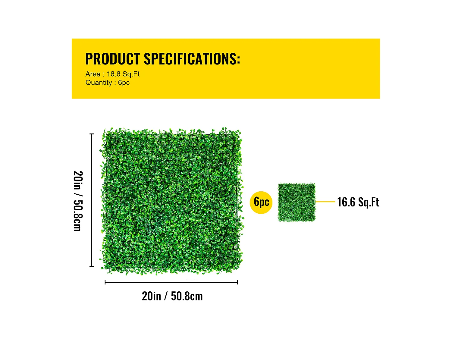 Panneaux de Buis Artificiels SucceBuy 50.8x50.8 cm 6 Pièces, Haie de Buis pour Clôture Décorative UV