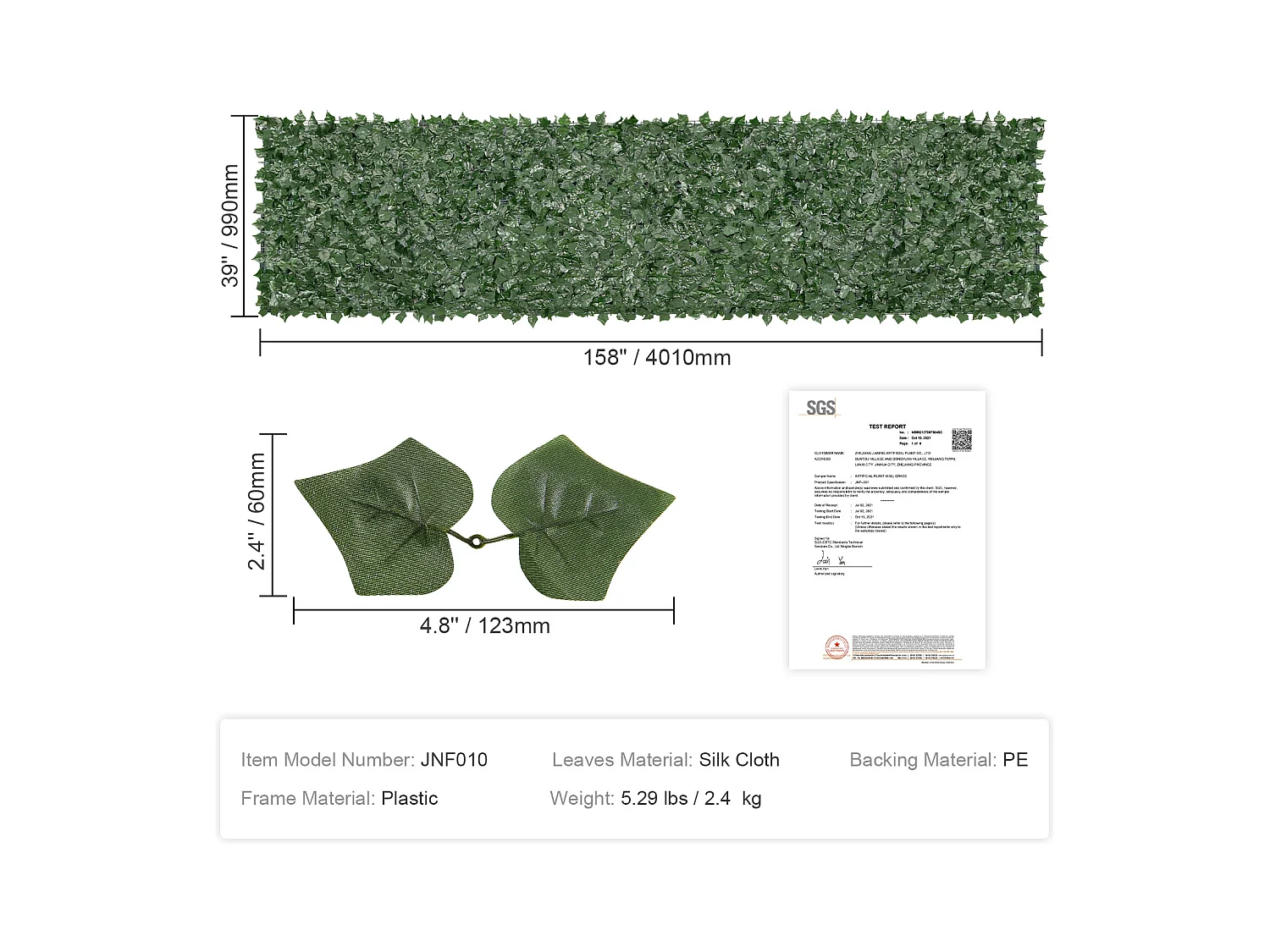 Kunstmatige Boxboompanelen SucceBuy 99x401 cm, Afsluiting met Kunstmatige Egelbladeren en Netwerk Ondersteuning