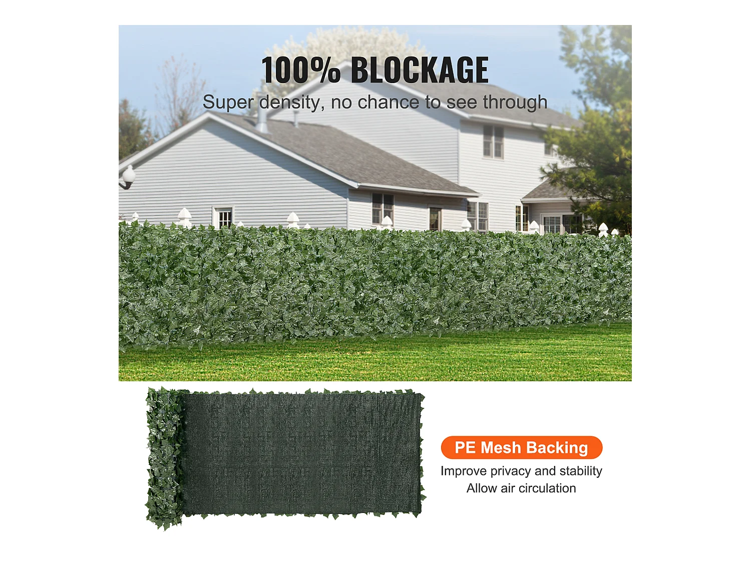 Kunstmatige Boxboompanelen SucceBuy 99x401 cm, Afsluiting met Kunstmatige Egelbladeren en Netwerk Ondersteuning