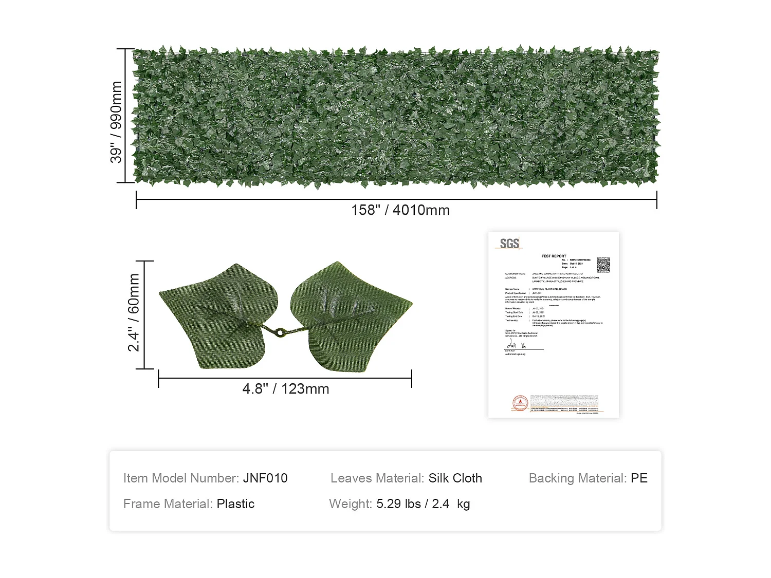 Panneaux de Buis Artificiels SucceBuy 99x401 cm, Clôture en Feuilles de Lierre Artificielles avec Support en Tissu Maillé