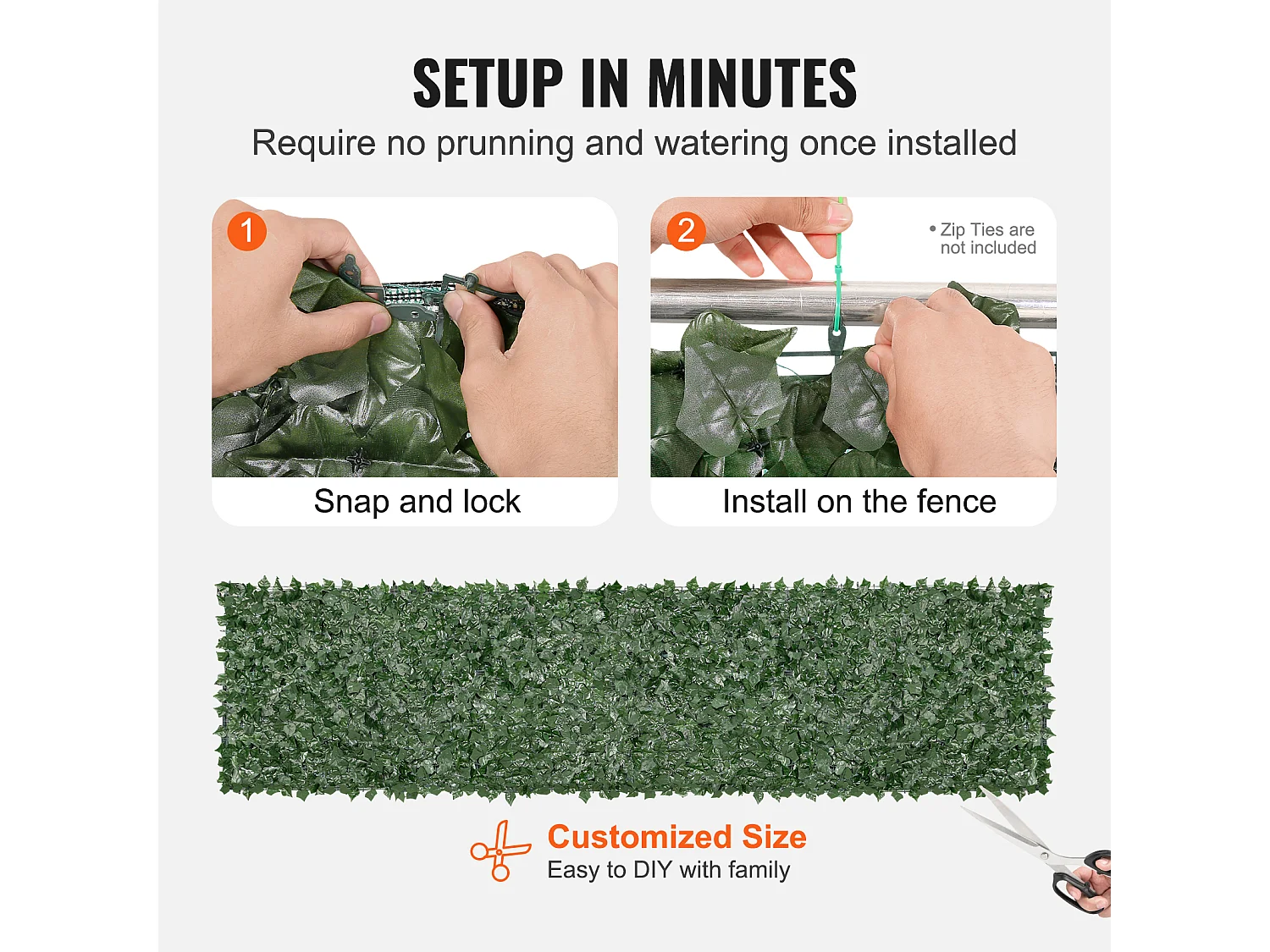 Panneaux de Buis Artificiels SucceBuy 99x401 cm, Clôture en Feuilles de Lierre Artificielles avec Support en Tissu Maillé