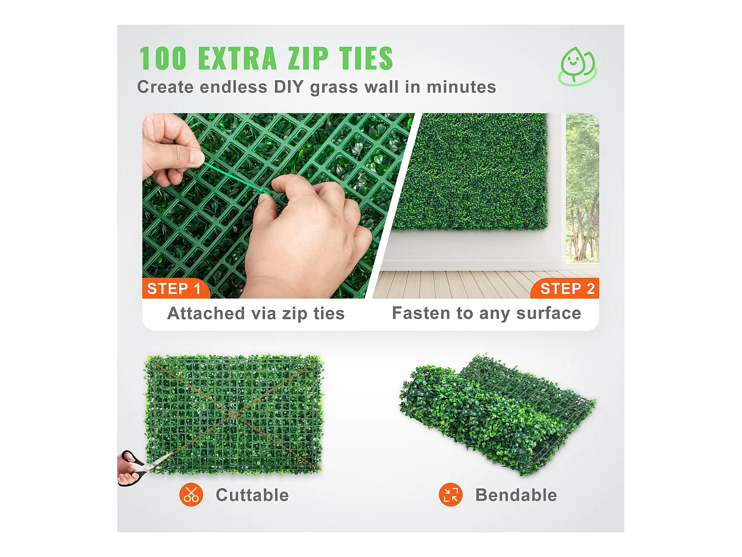 Panneaux de Buis Artificiels SucceBuy 60.96x40.64 cm Protégés contre les UV | 24 Pièces | Décor de Clôture Verte