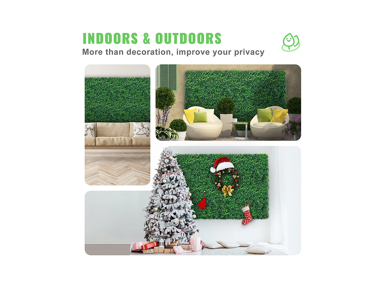 Panneaux de Buis Artificiels SucceBuy 60.96x40.64 cm Protégés contre les UV | 24 Pièces | Décor de Clôture Verte