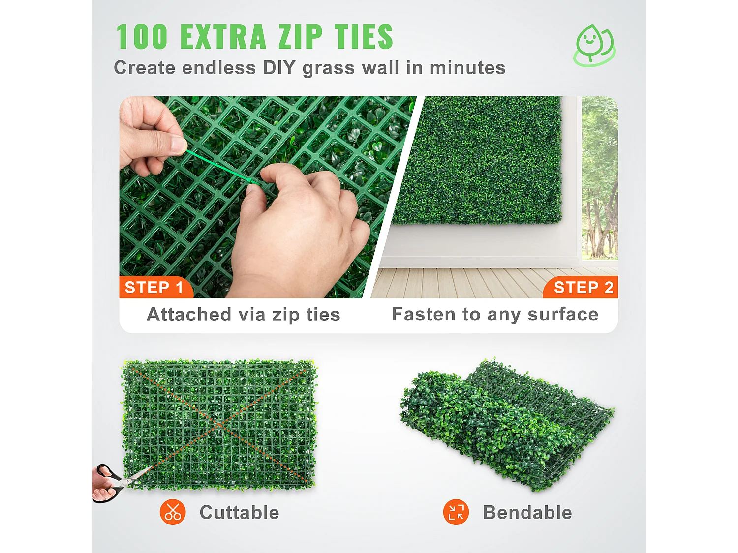 Panneaux de Buis Artificiels SucceBuy 60.96x40.64 cm Protégés contre les UV | 24 Pièces | Décor de Clôture Verte