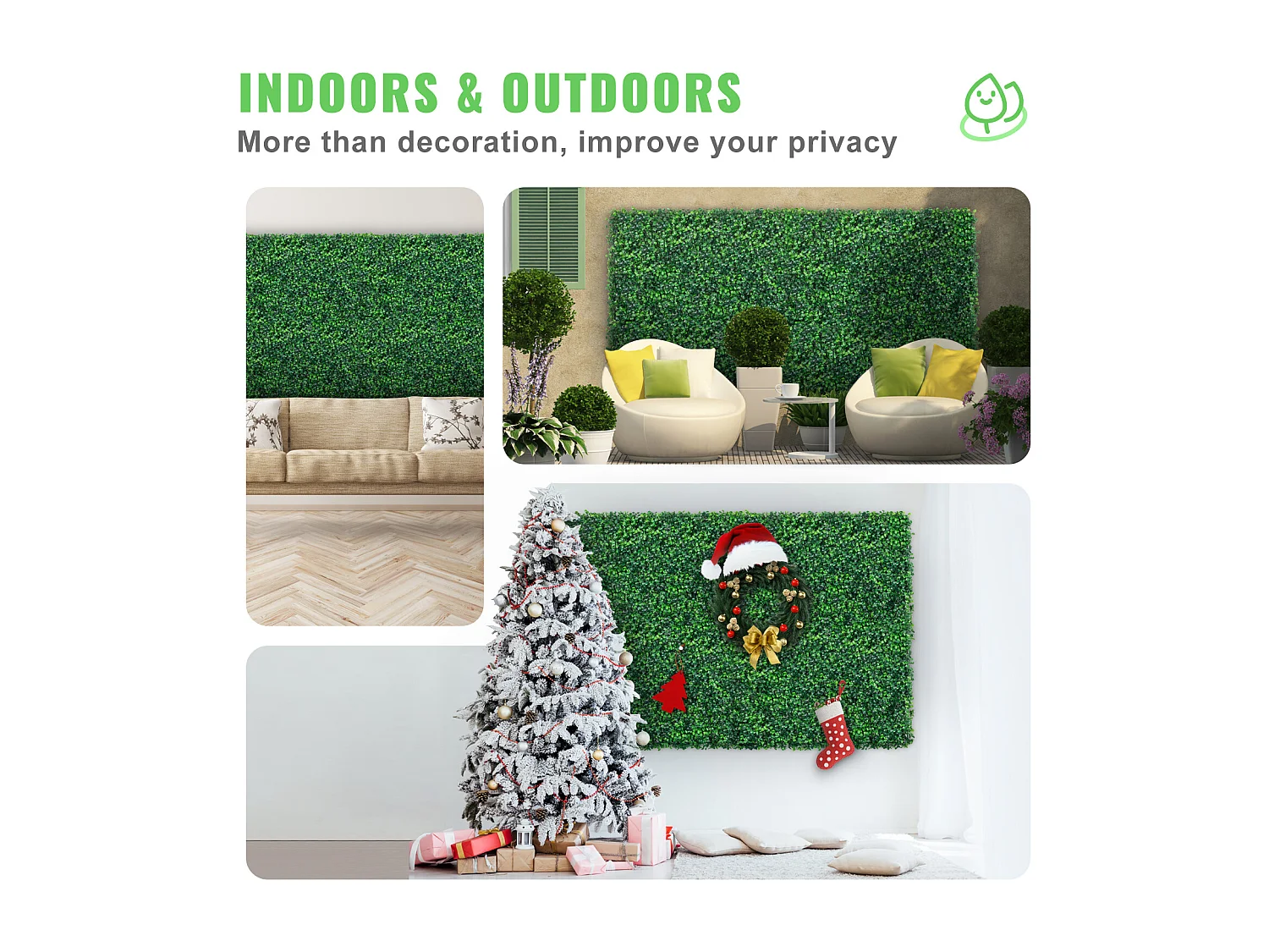 Panneaux de Buis Artificiels SucceBuy 60.96x40.64 cm Protégés contre les UV | 24 Pièces | Décor de Clôture Verte