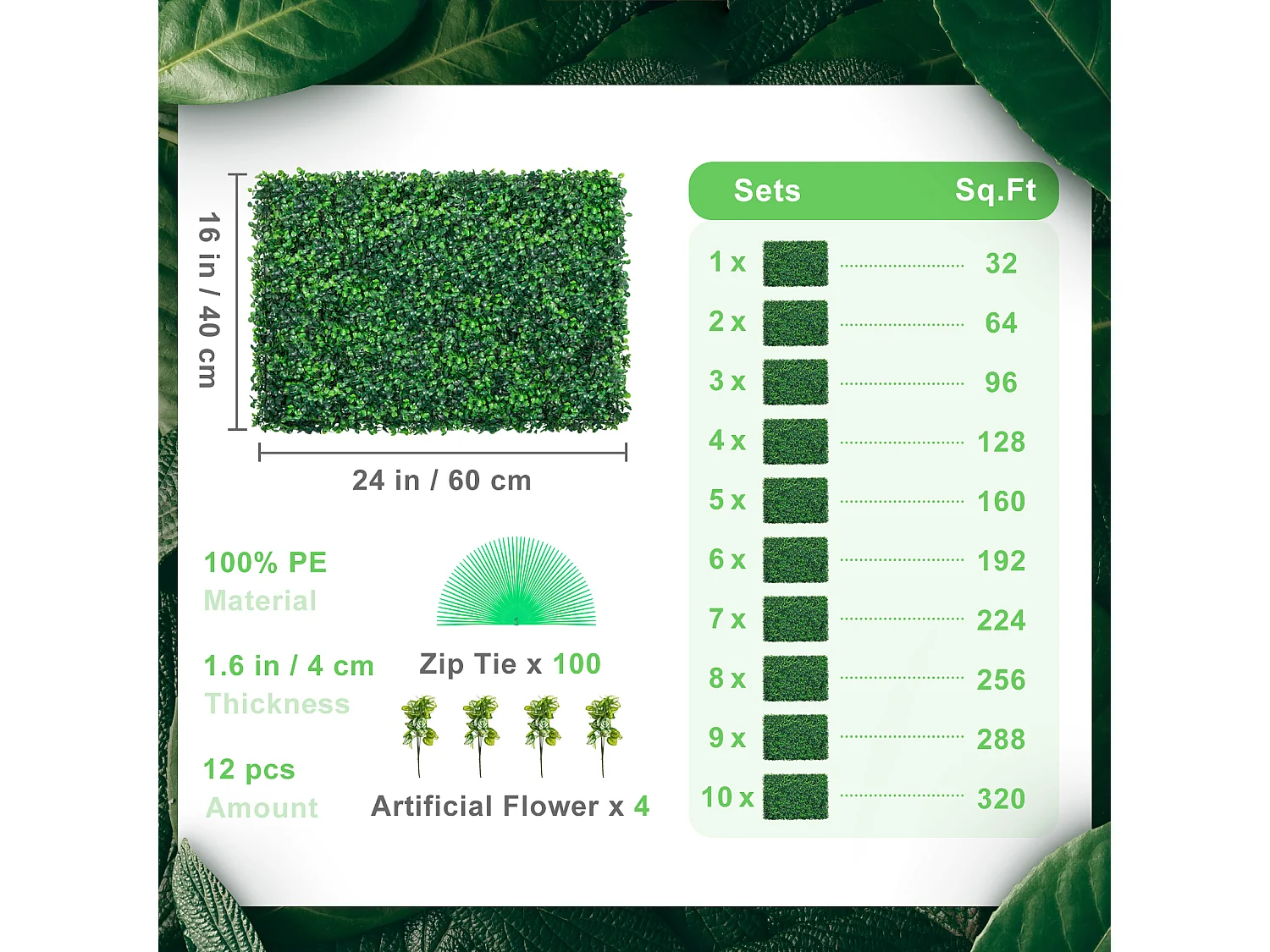 Panneaux de Buis Artificiels SucceBuy 61 x 40,6 cm 12 Pièces, Murales Artificielles en Buis, Résistantes aux UV