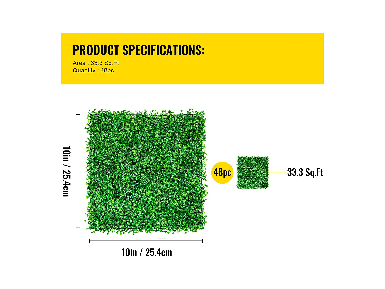 Panneaux de Buis Artificiels SucceBuy 25.4x25.4 cm 48 Pièces, Haie Résistante aux UV pour Décoration de Clôture