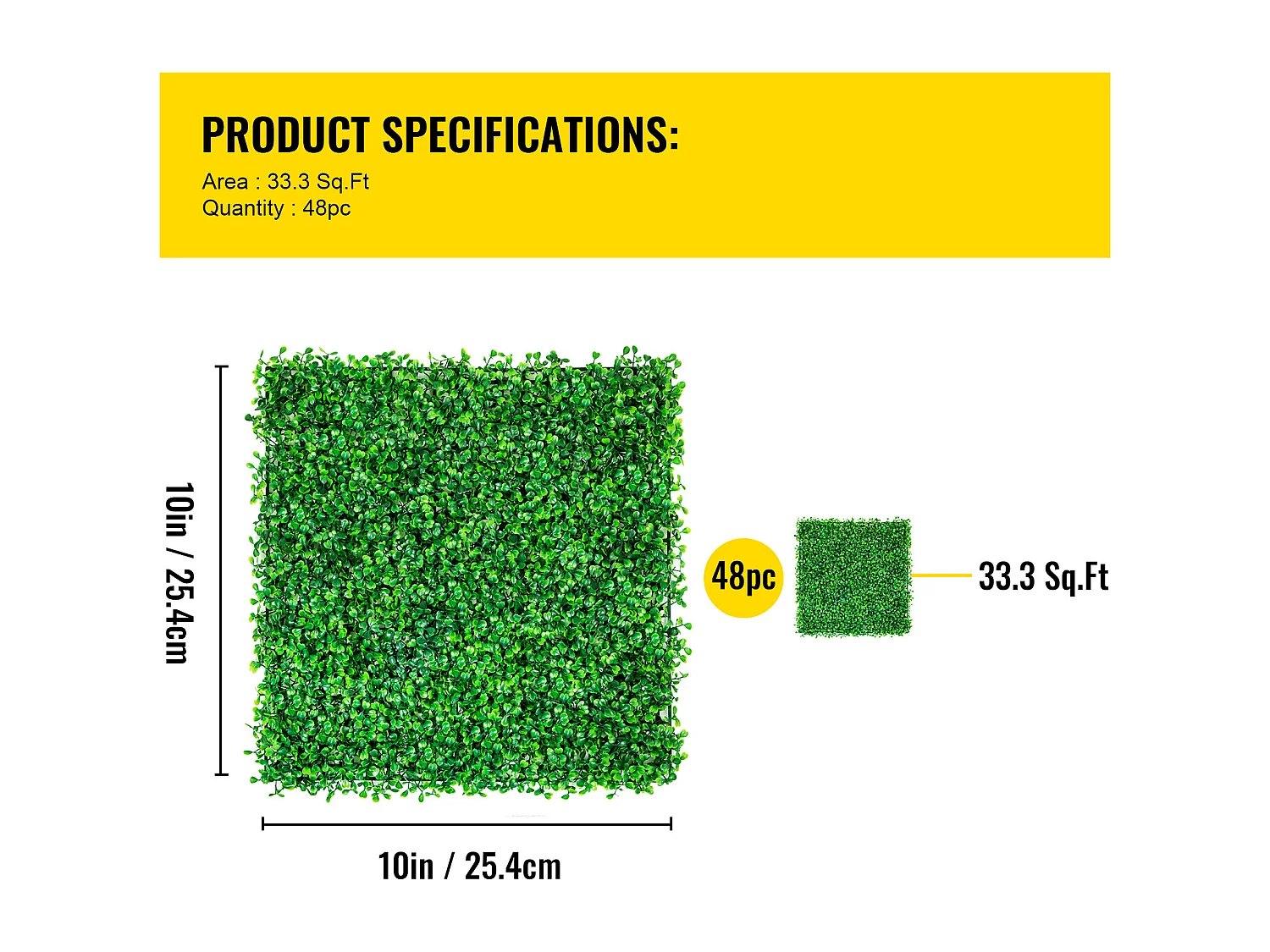 Panneaux de Buis Artificiels SucceBuy 25.4x25.4 cm 48 Pièces, Haie Résistante aux UV pour Décoration de Clôture
